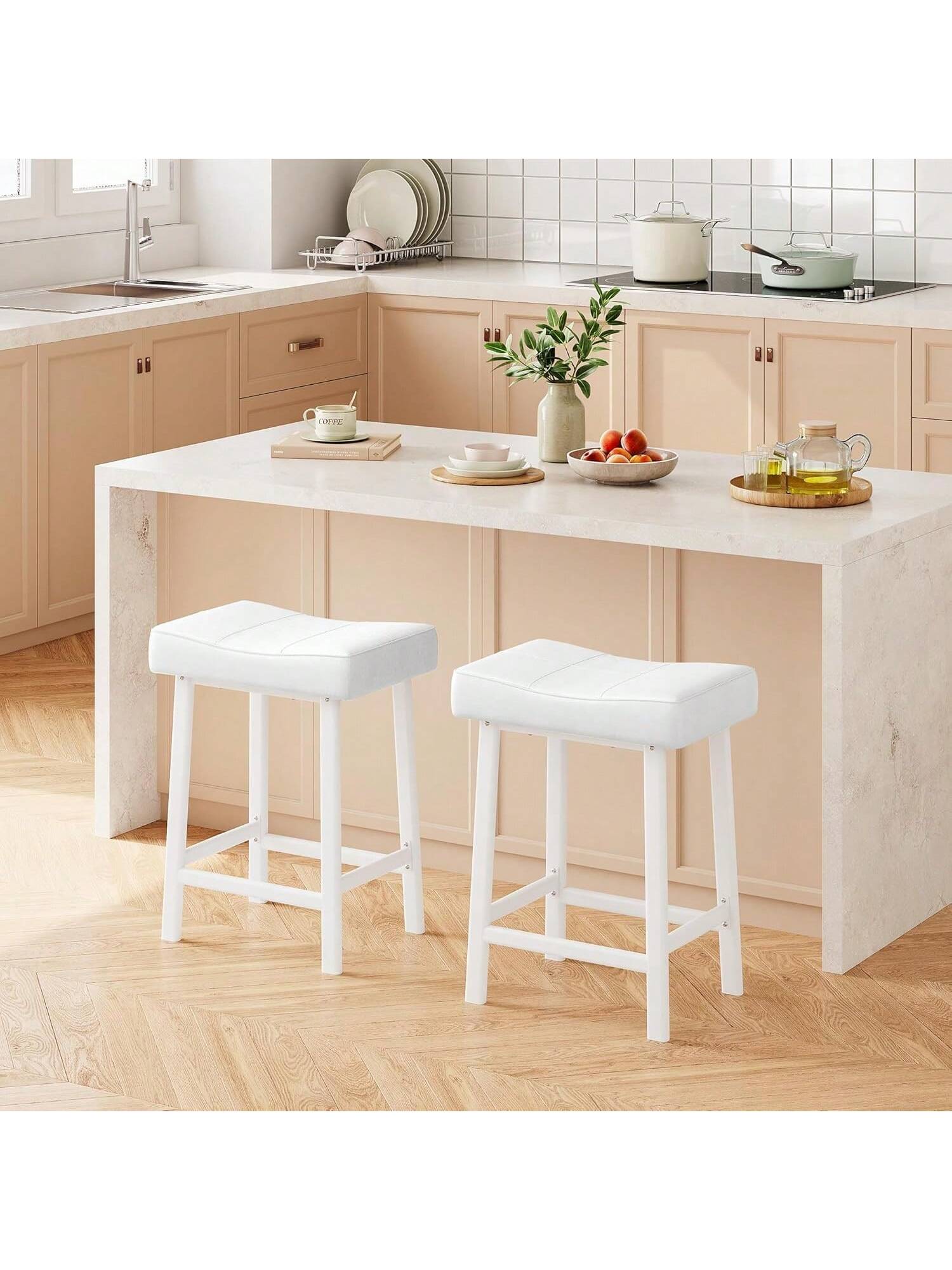 Garvee 4PCS Counter Height Bar Stools Set 24 Inch Barstools For Kitchen Island Counter Bonded Leather Kitchen Stools For Dining Room