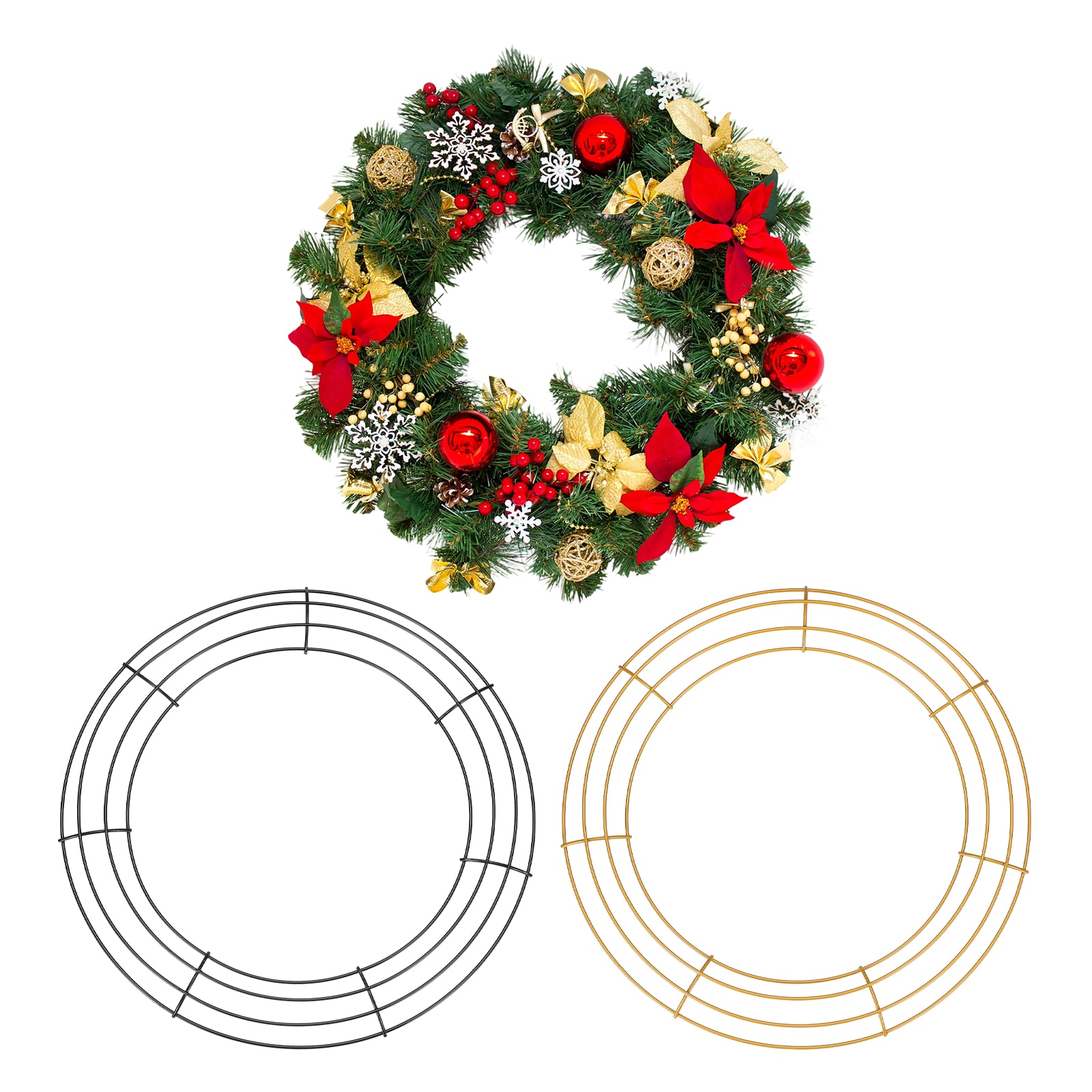 Unique Bargains 2pcs 12 Inch Wire Wreath Frames Metal Round Wire Frame for Floral Arrangements Craft DIY Autumn Christmas Thanksgiving Wreath Supplies Black/Golden