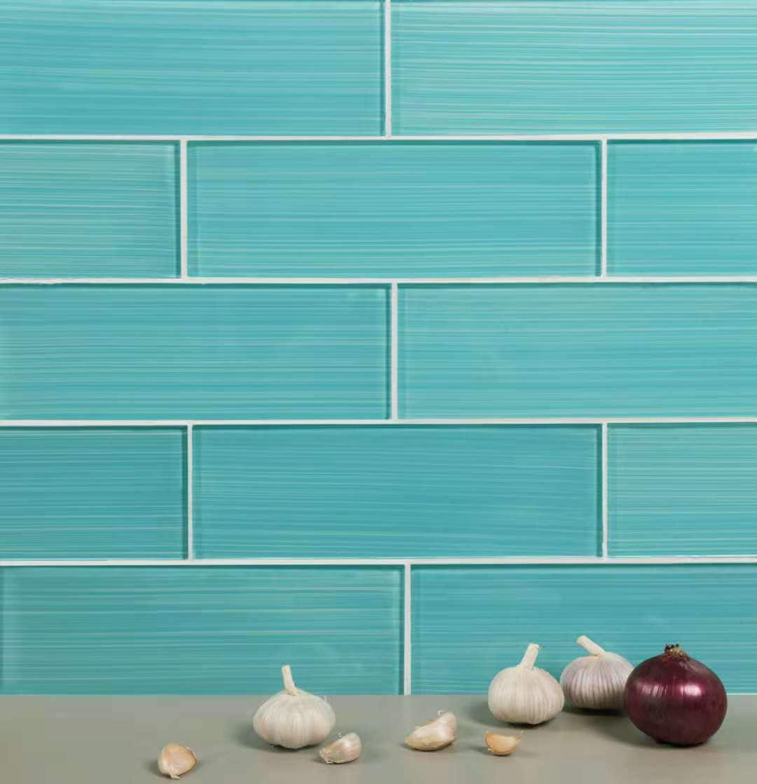 WS Tiles (Sample) Sample Aqua Blue 4-in x 12-in Glossy Glass Wall Tile ...