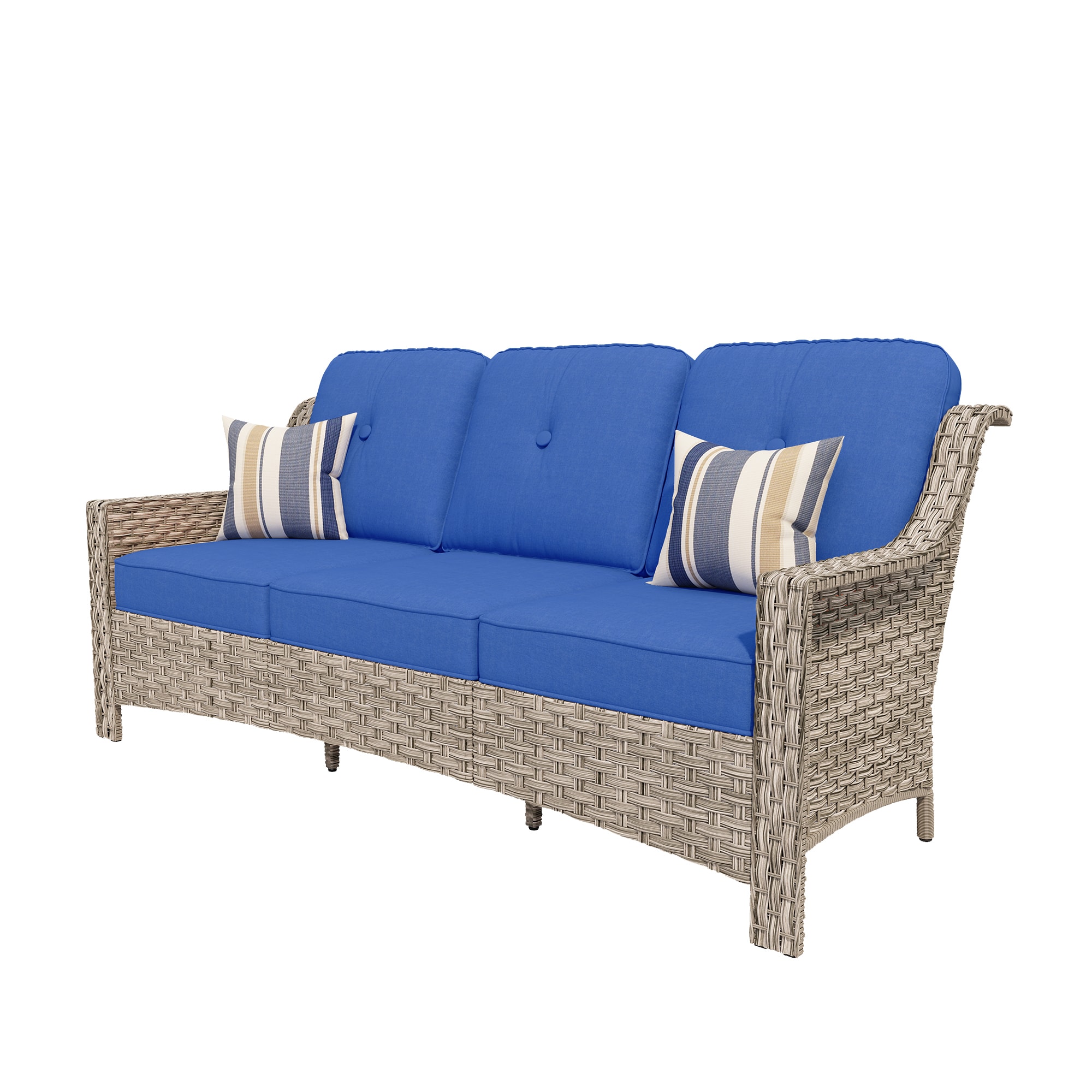 weaxty HMBPAD700-1 Aireno Rattan Outdoor Sofa with Navy Cushions and Steel Frame