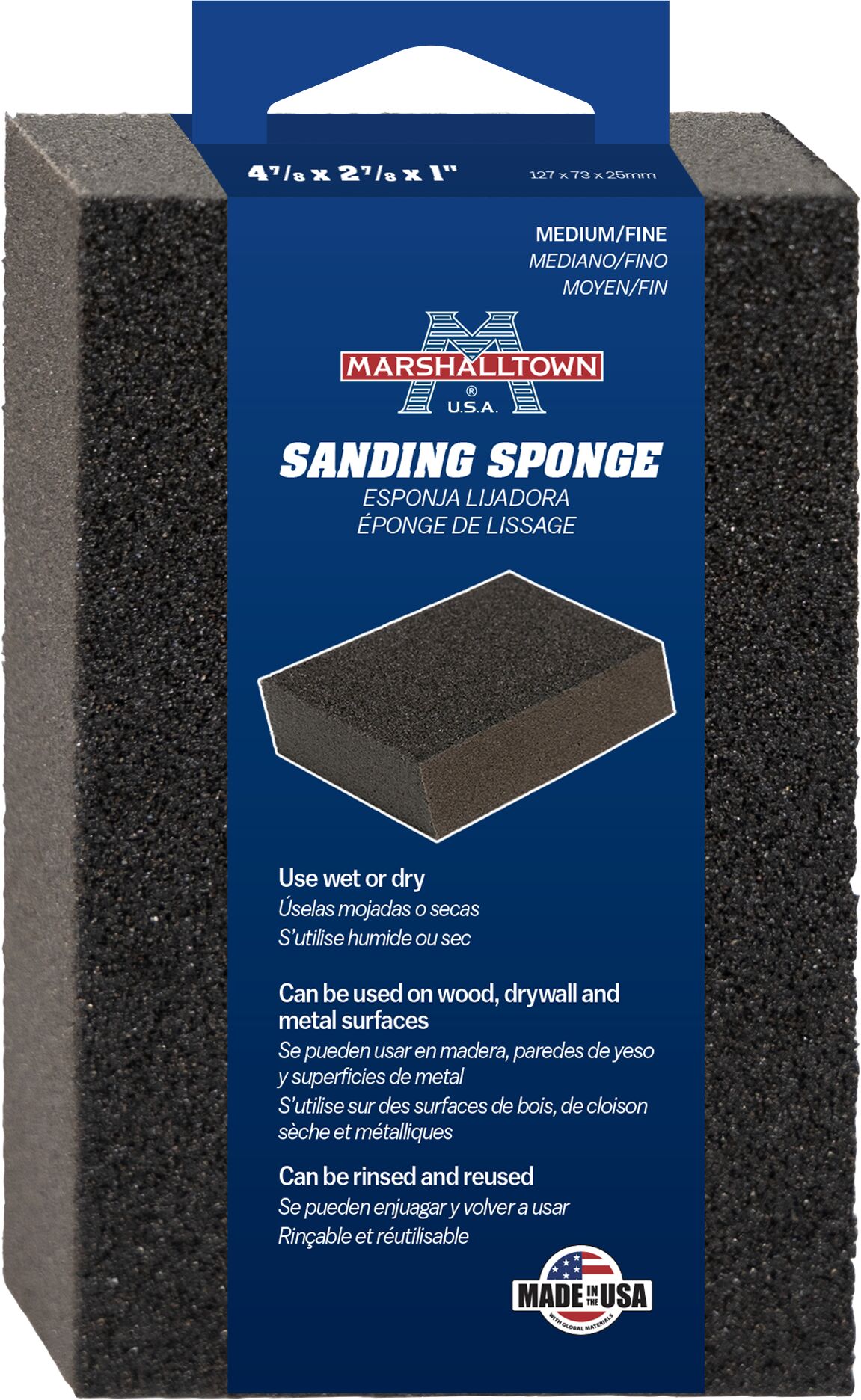 Marshalltown SB488MF Sanding Sponge Dual-Angled Medium/Fine Grit Medium Multi-Grade Pack Sanding block 2.88-in x 4.88-in