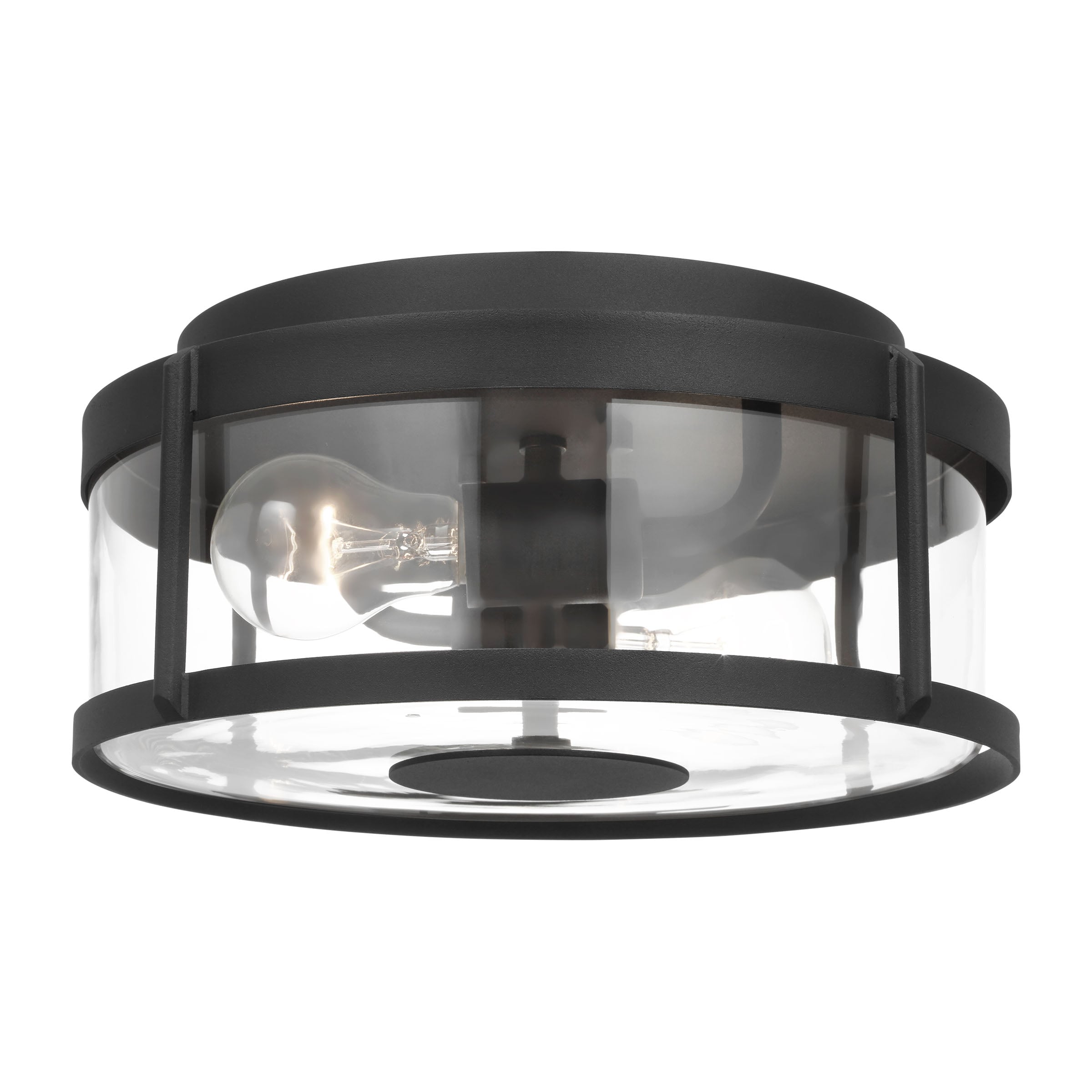Generation Lighting GLO1132C-TXB Luning 1 -Light 13-in Polished Black Outdoor Semi Flush Mount Light