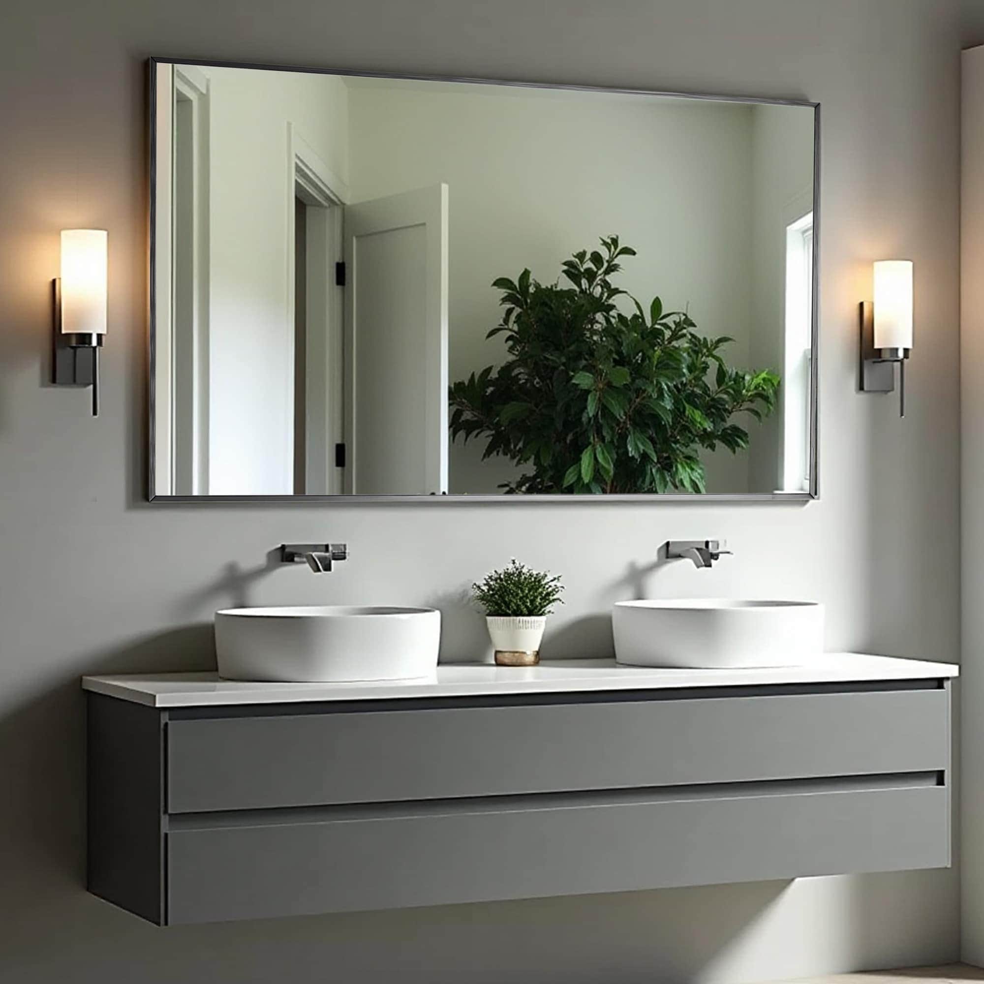 Misty Moon LW0402-MR010942 59x35 inch Aluminum Alloy Right Angled Rectangular Black Full-length Mirror without Bracket