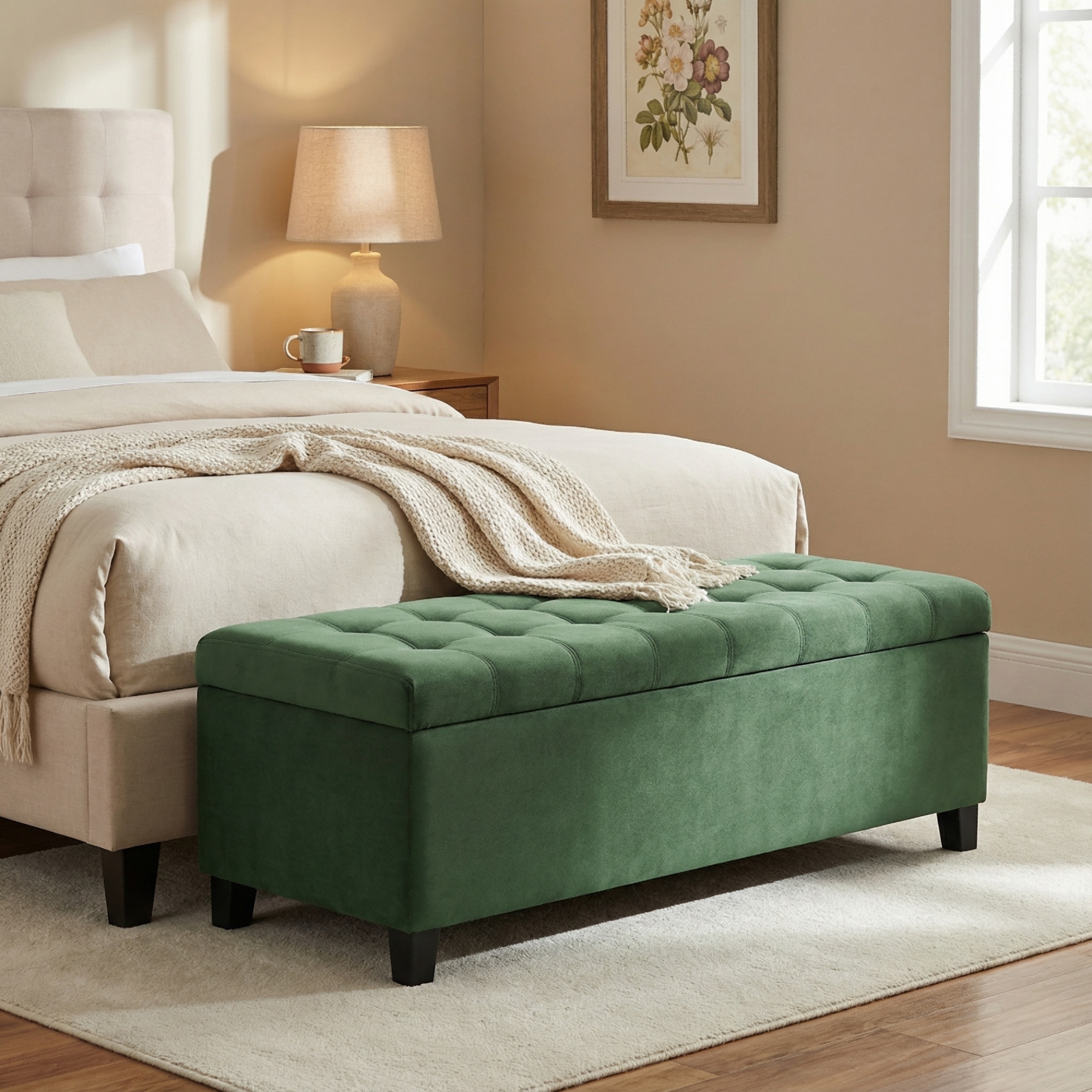 Christopher Knight Home Retro Green Upholstered Storage Ottoman Bench for Entryway or Bedroom