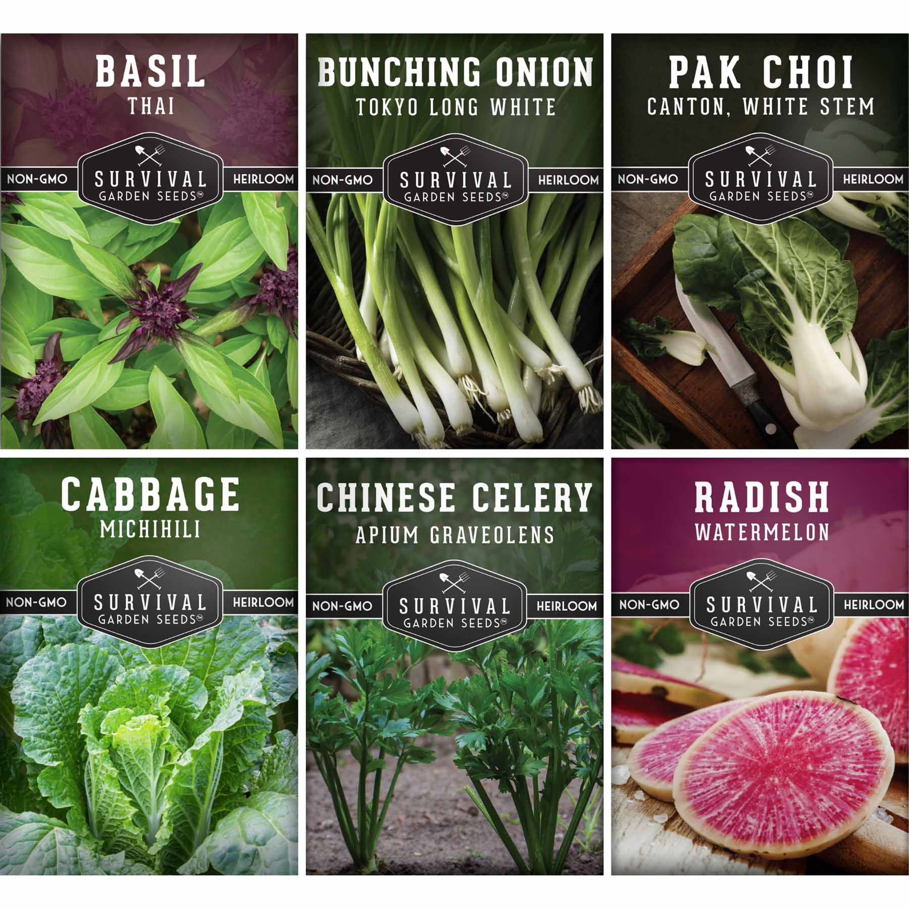 Survival Garden Seeds - 6 Heirloom Variety Asian Vegetable Seed Collection