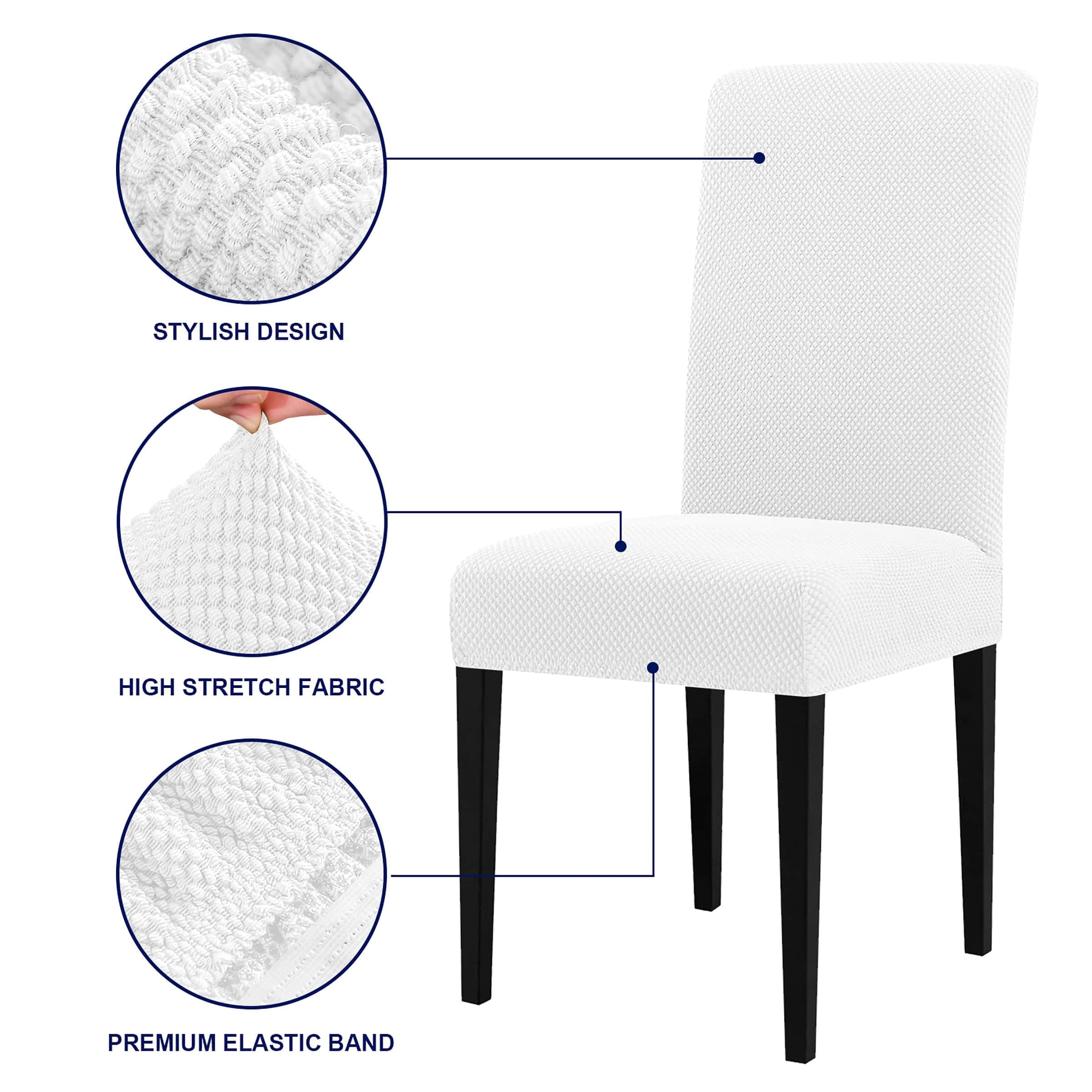 Subrtex Textured raised dot White Jacquard Dining Chair Slipcover 17-in ...