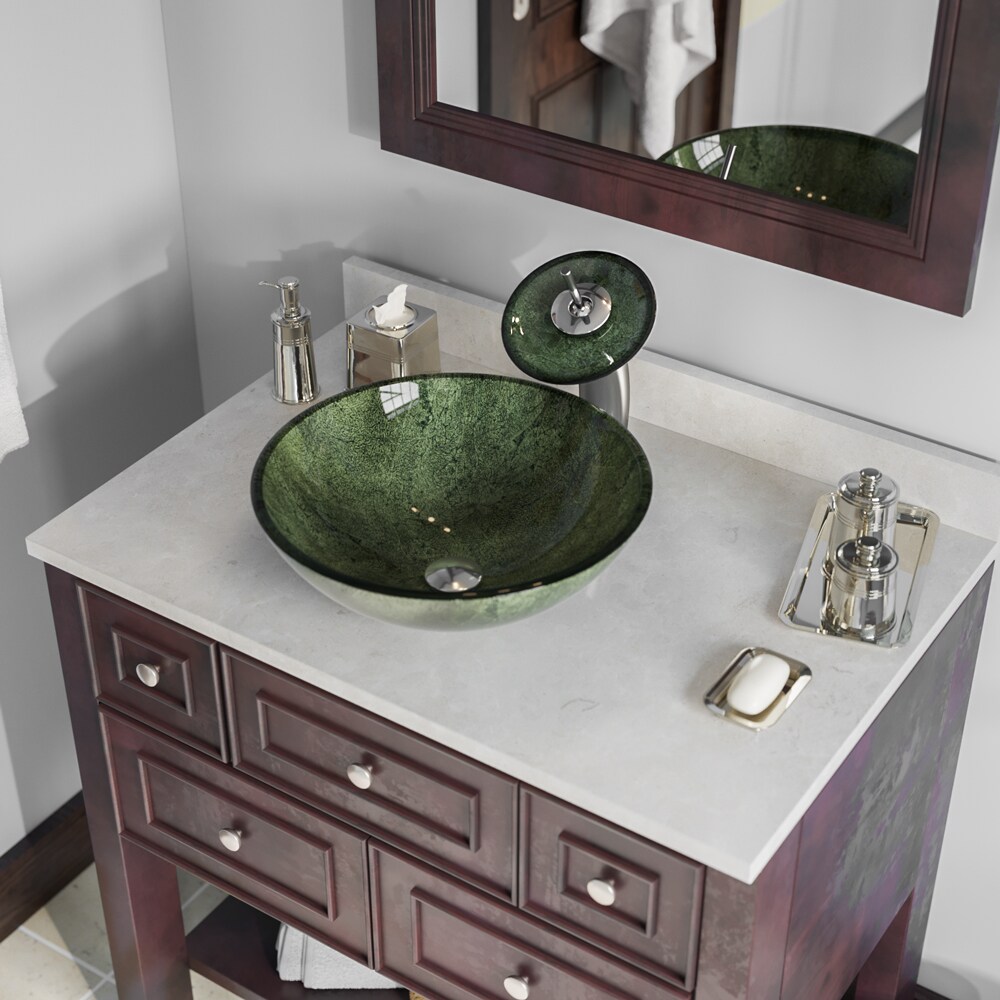 MR Direct Green Tempered Glass Vessel Round Modern Bathroom Sink (16.5 ...