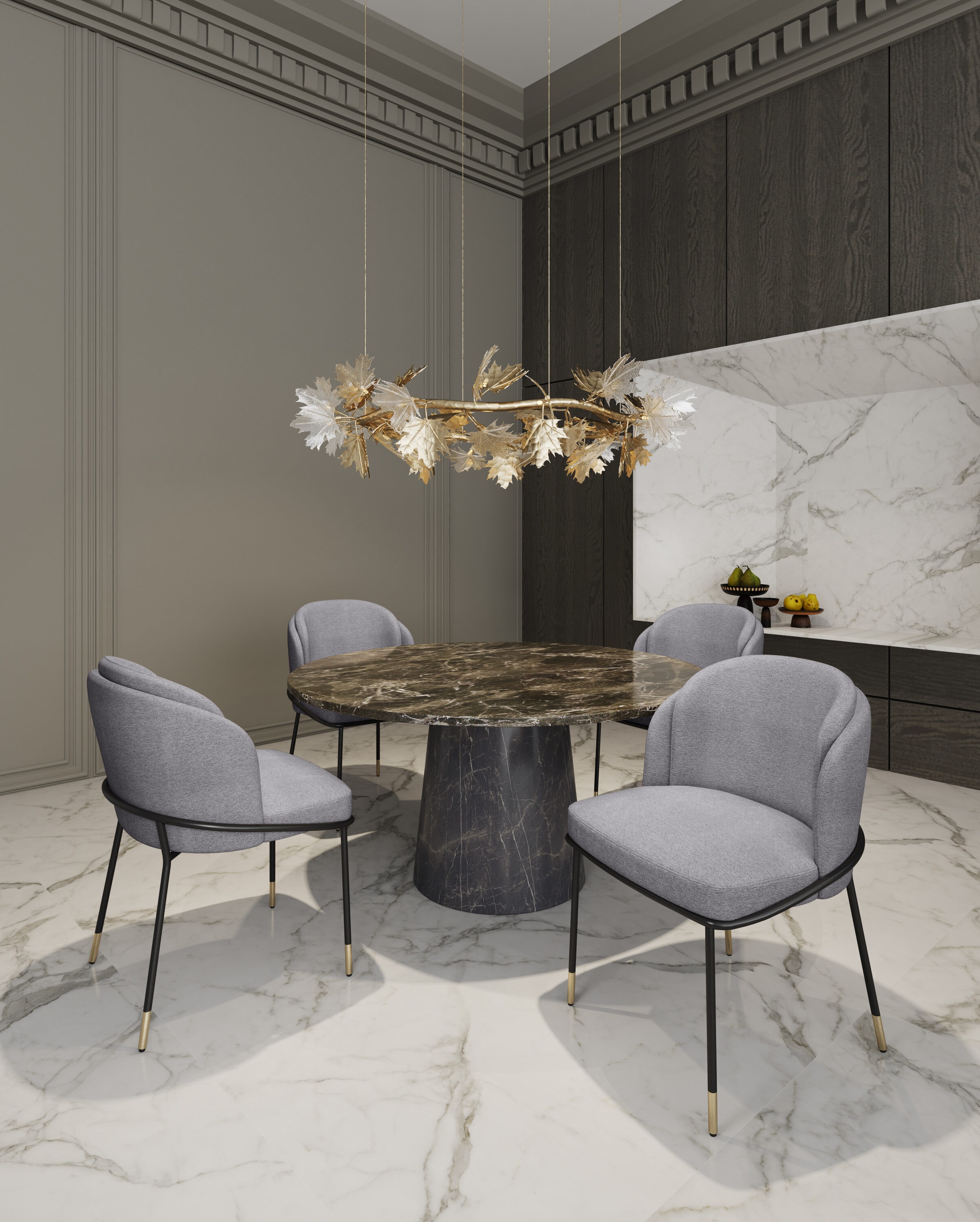 High Gray Upholstered Metal Side Chair