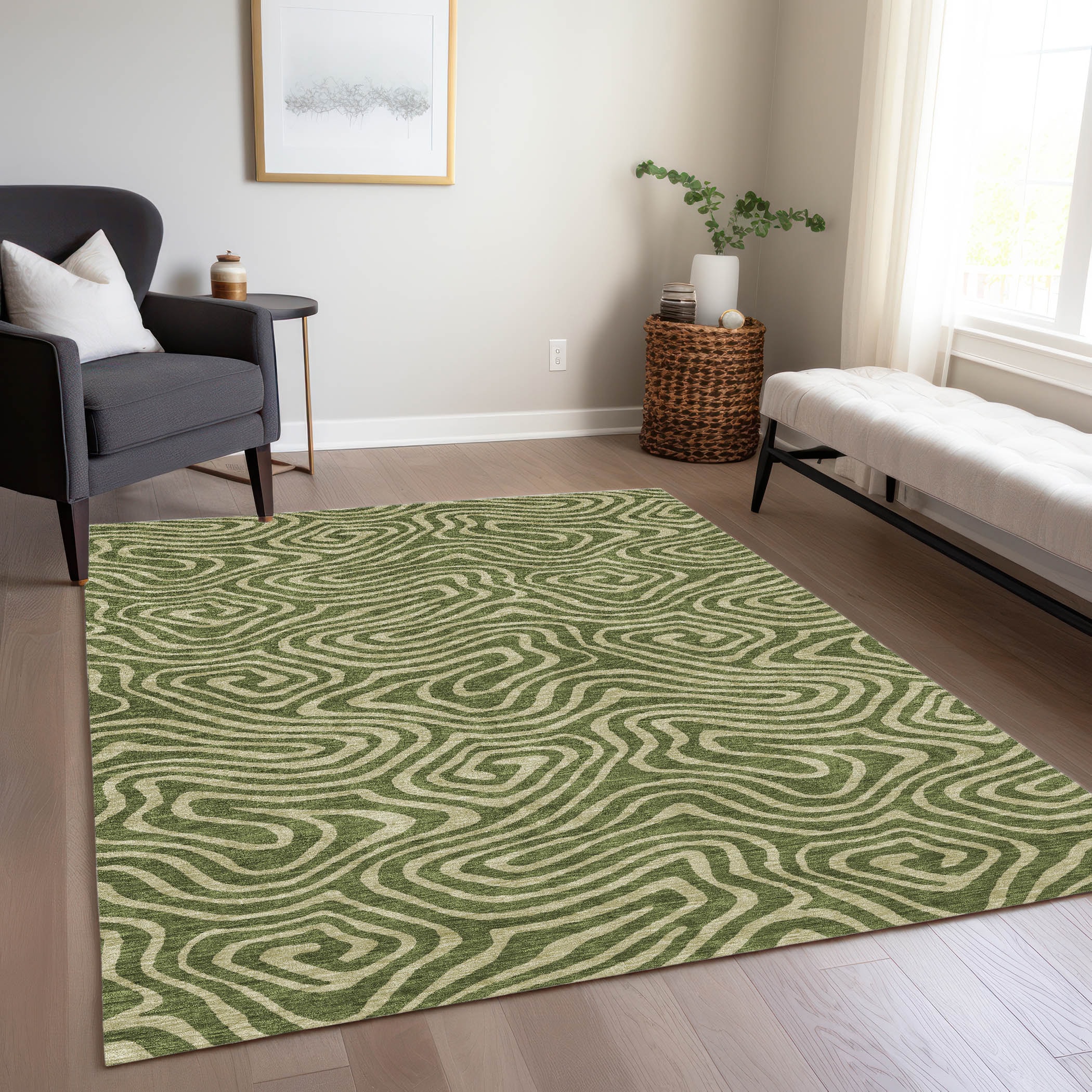 Addison Rugs ACN1020OL8X10 Chantille ACN1020OL 8 x 10 (ft) Polyester Olive Rectangular Indoor/Outdoor Geometric Machine washable Area rug