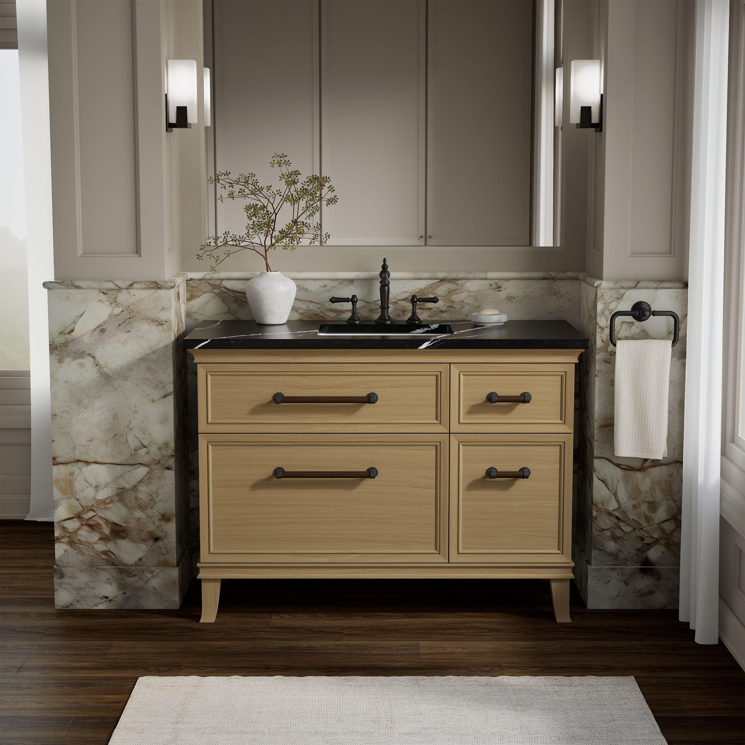 KOHLER Artifacts 48-in Light Oak Undermount Single Sink Bathroom Vanity with White Quartz Top