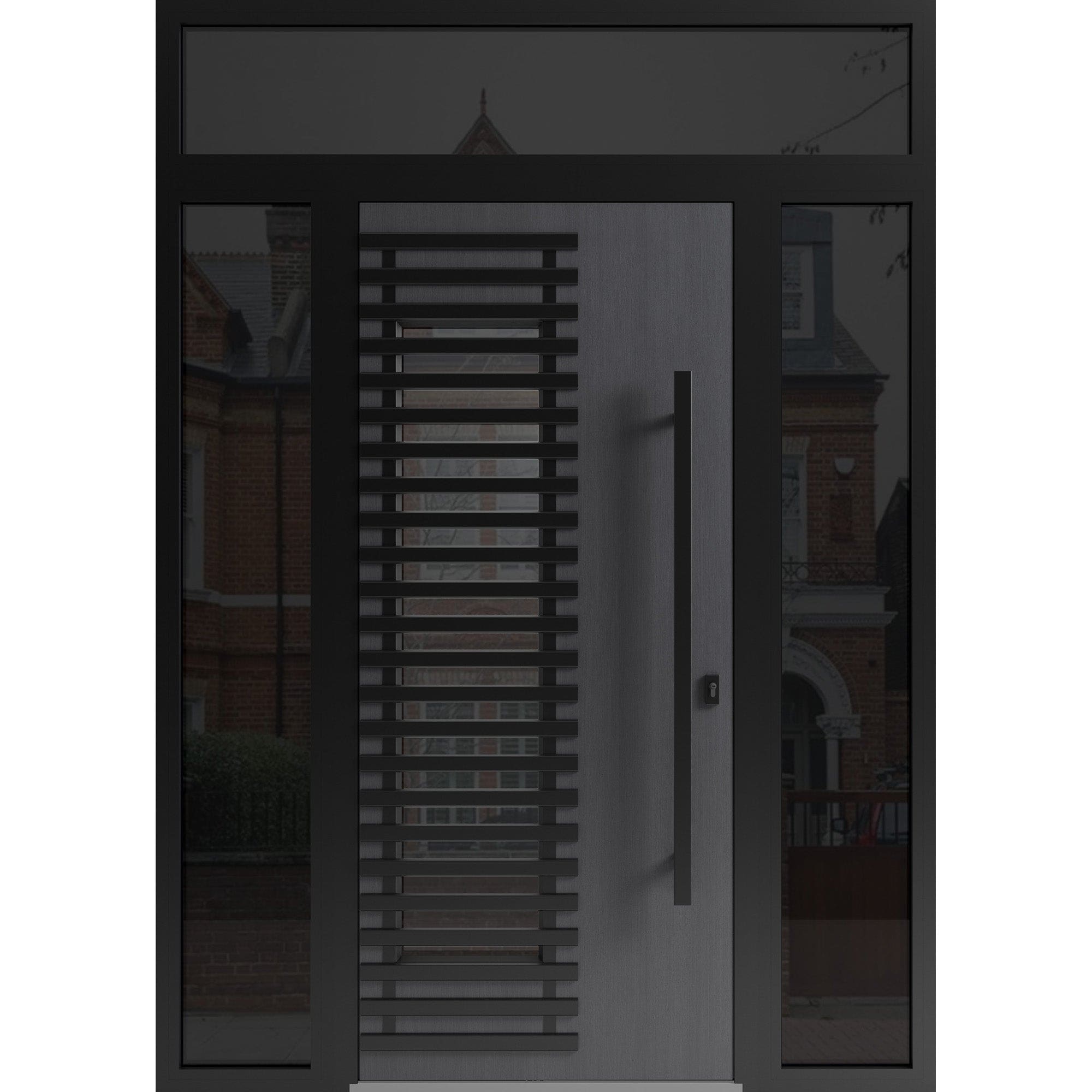 Vdom doors - RONEX0633 Exterior Prehung Steel Door with Double Sidelites and Transom Grey 68-in x...