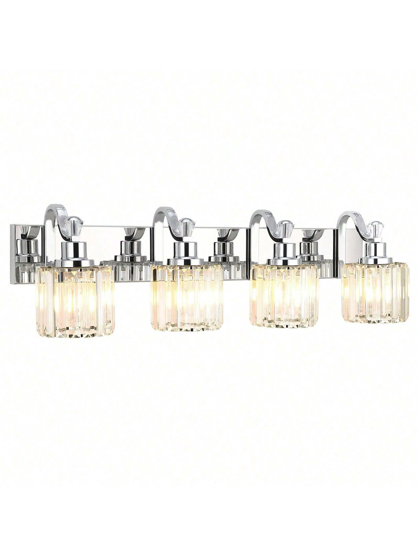 Qeetex PHO-10XEQIZP-HF4 4 lamp Modern Crystal Bathroom Vanity Mirror Light. Chrome Bathroom LED Light Fixture Wall Light for Bathroom. Bedroom Indoor Lighting