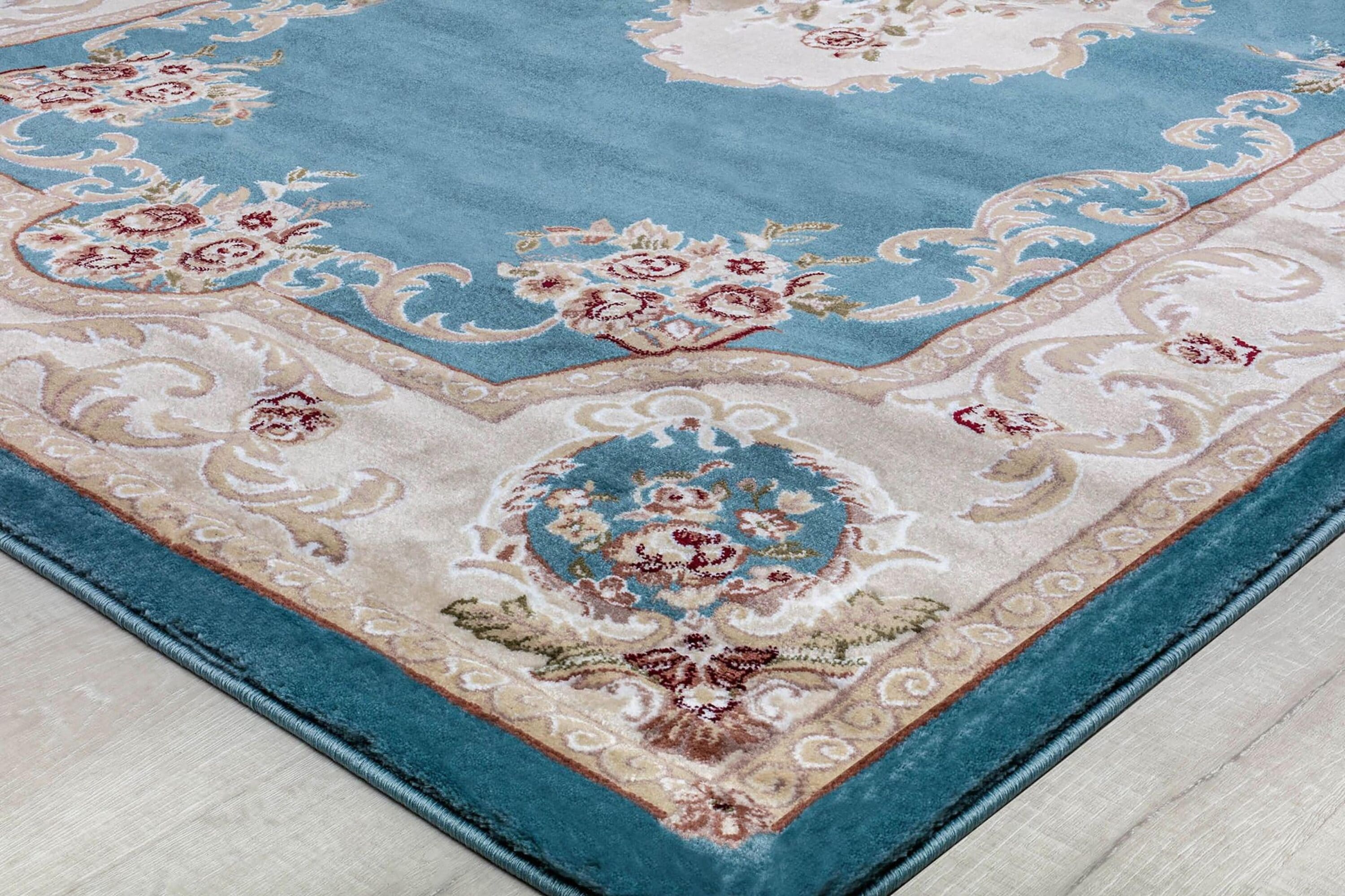 Aubusson Blue and Taupe 5' x 5' Transitional Vintage Area Rug