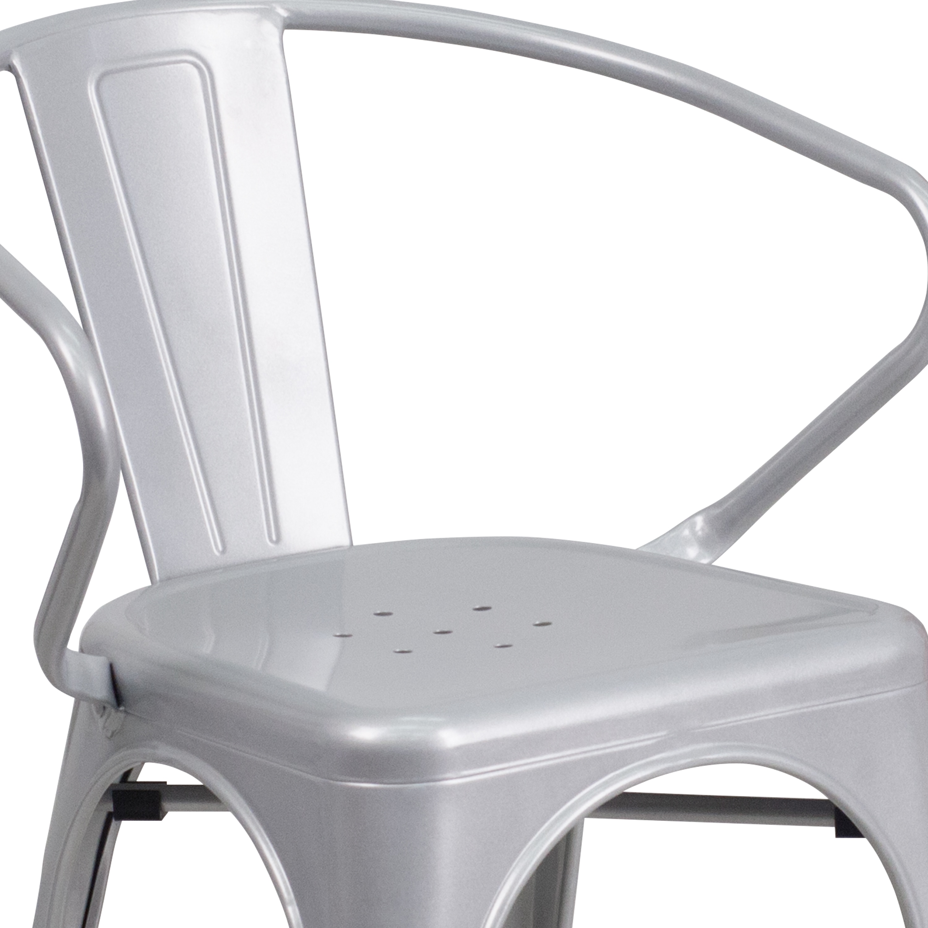 27.75'' Silver Steel Indoor-Outdoor Arm Dining Chair
