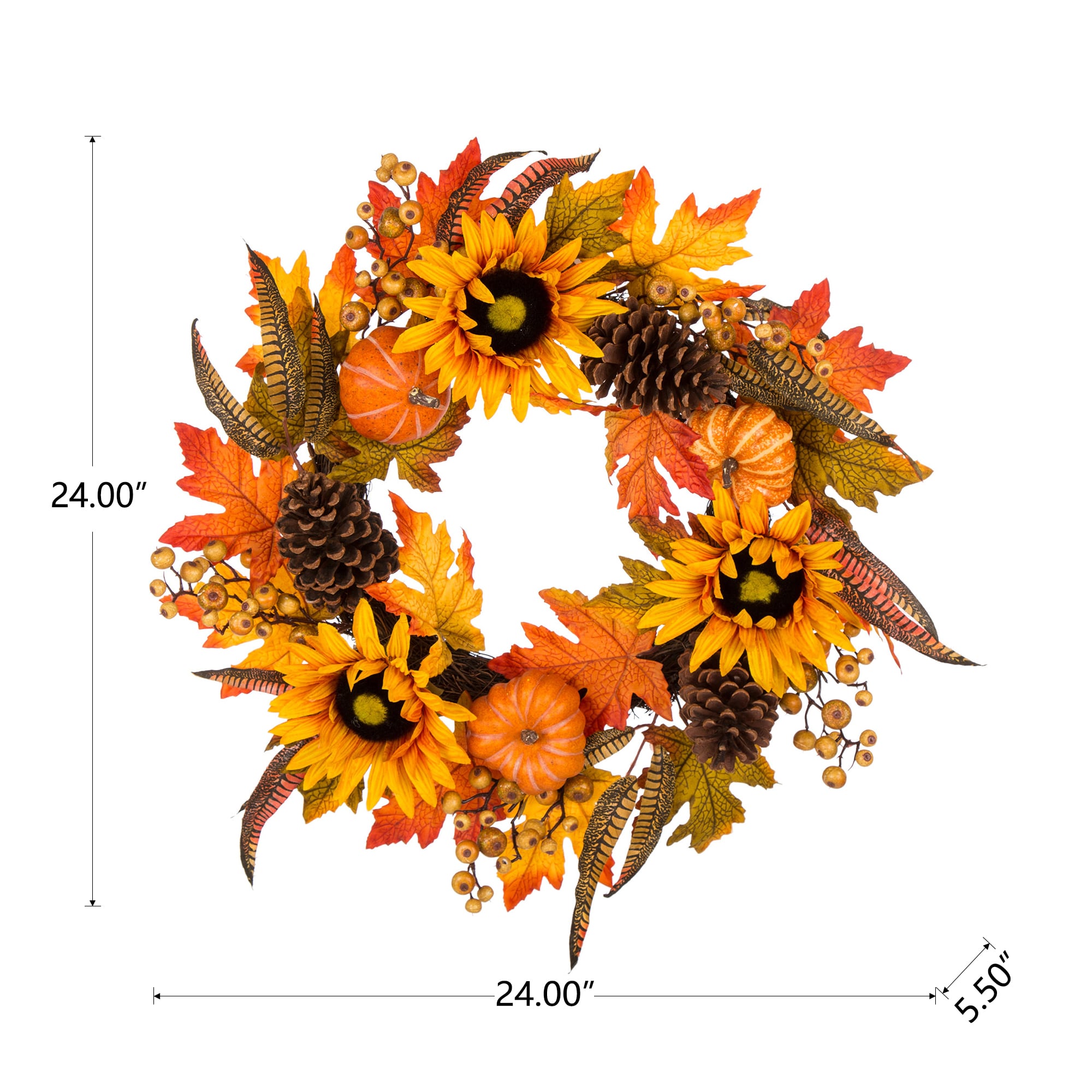 Glitzhome 24-in Sunflowers Artificial Wreath at Lowes.com