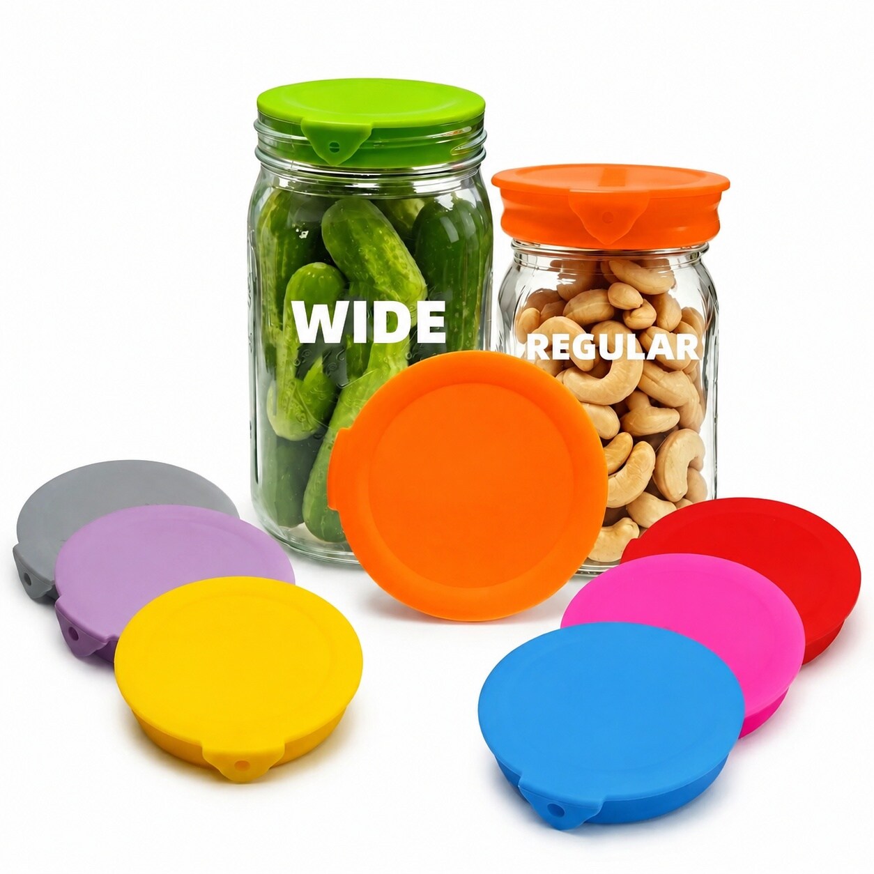 DHMHD  8 Pack Silicone Mason Jar Lids for Ball Kerr and More Fits Regular Mouth and Wide Mouth Storage Caps Leak Proof Dishwasher Safe Single
