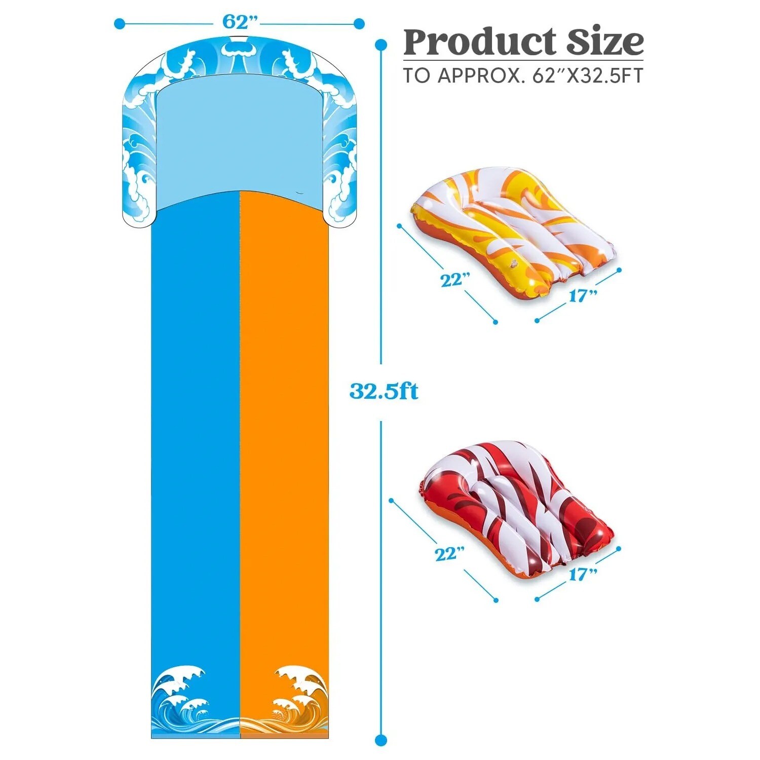 Joyfy 32.5Ft Extra Long Water Slide with 2 Inflatable Boards Heavy Duty Double Waterslide Slip with Sprinkler For Kids and Adults