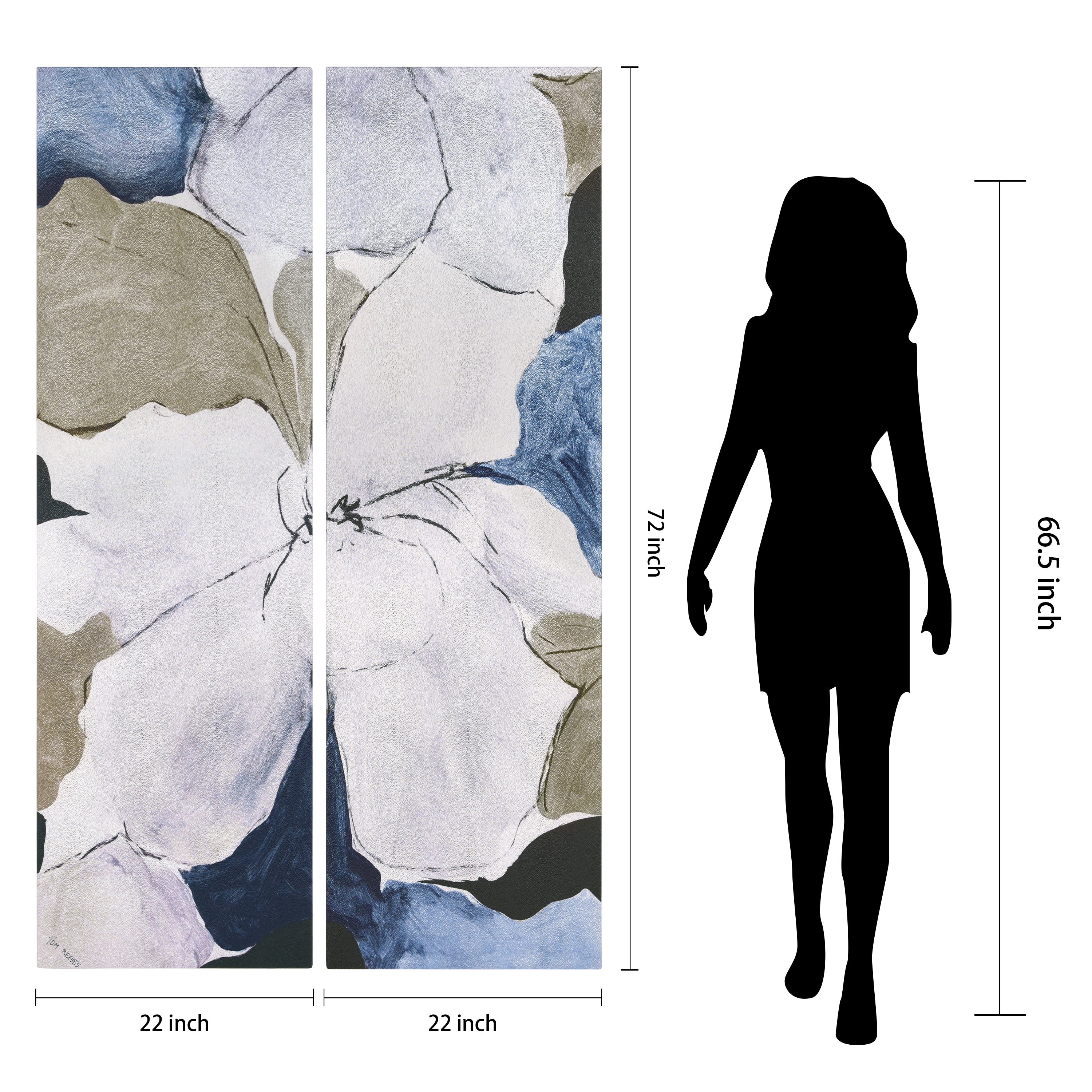 Floral Serenity Blue and Beige Abstract Canvas Wall Art Set