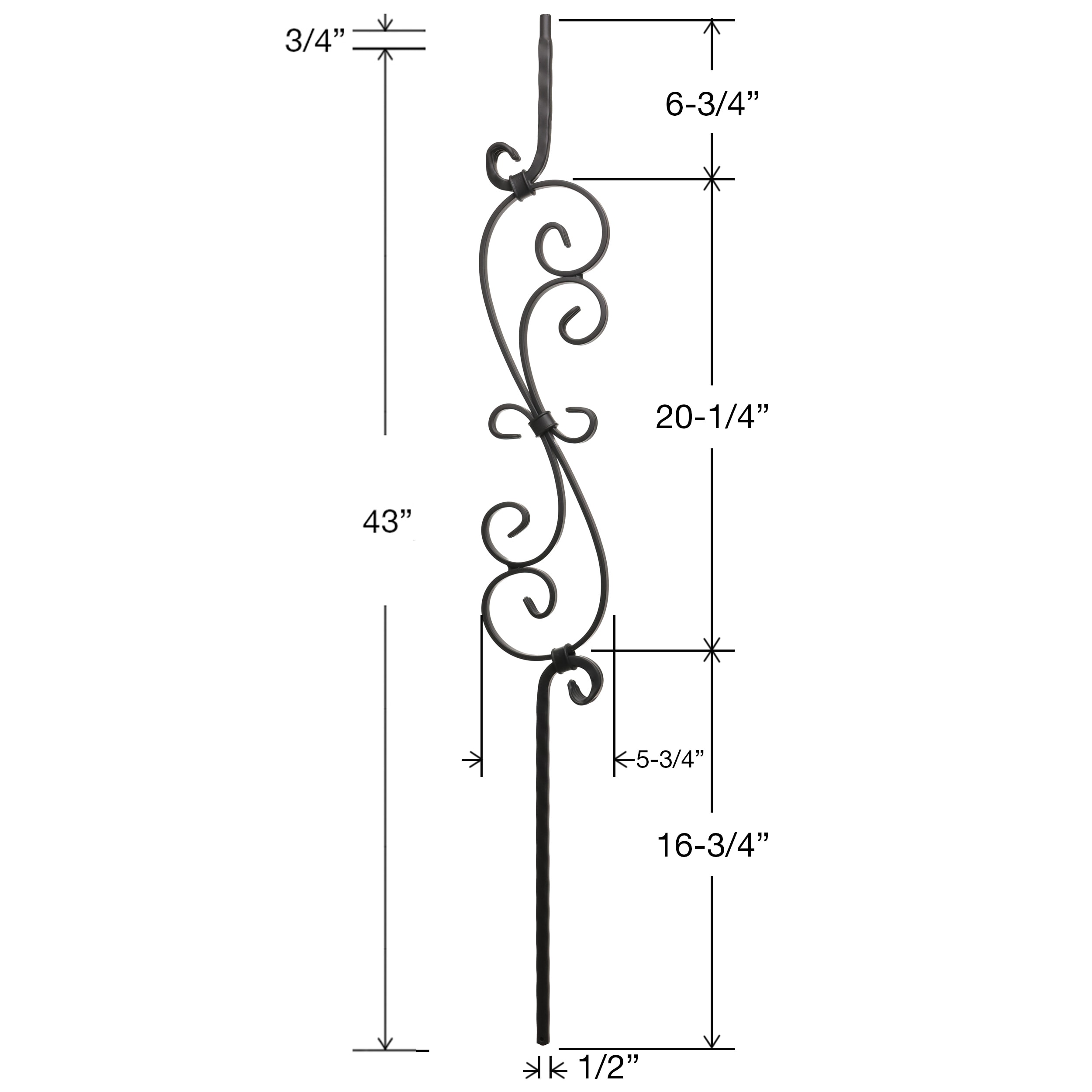 Reliabilt 43-in X 0.5-in Satin Black Wrought Iron Scroll Stair Baluster 