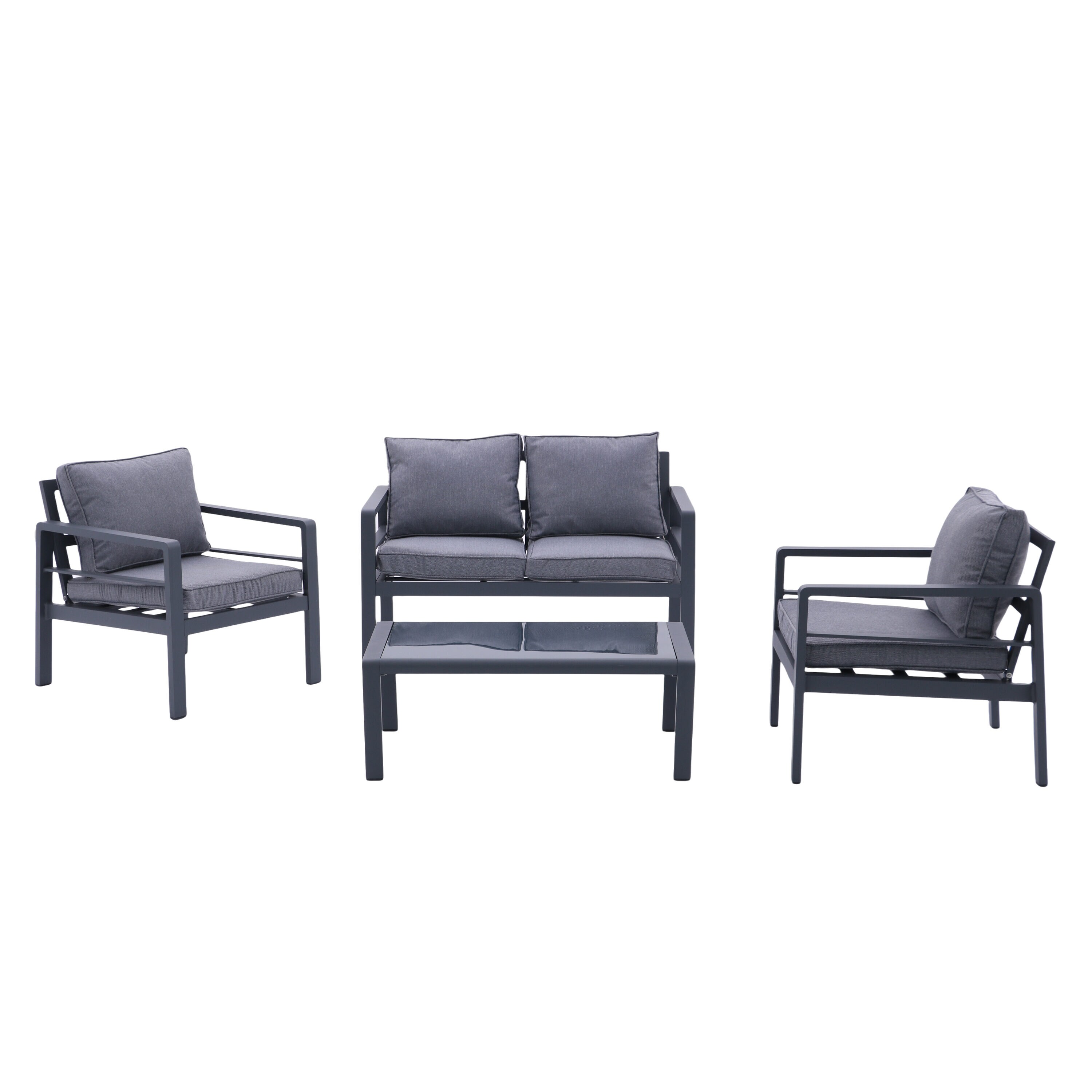 AHIOU HOME ZAAHG-S00024SF Eureka 4-Piece Patio Conversation Set with Gray Cushions