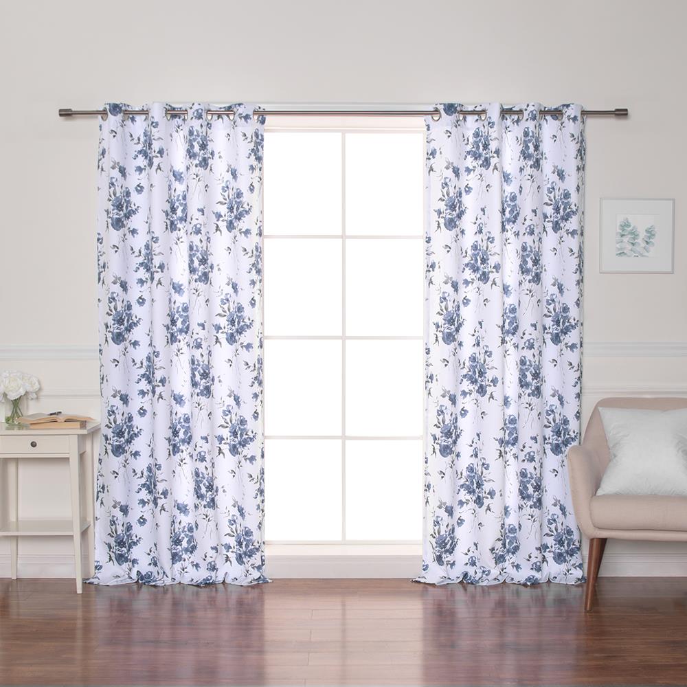 Best Home Fashion SIL-NR-WC-RSE-84-NAV 84-Inches Navy Floral Light filtering Grommet Curtain panel pair