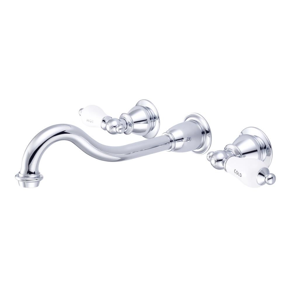 Water Creation F4-0001-01-CL F4 Chrome Wall-mount 2-handle High-arc Commercial/Residential Handle Bathroom Sink Faucet