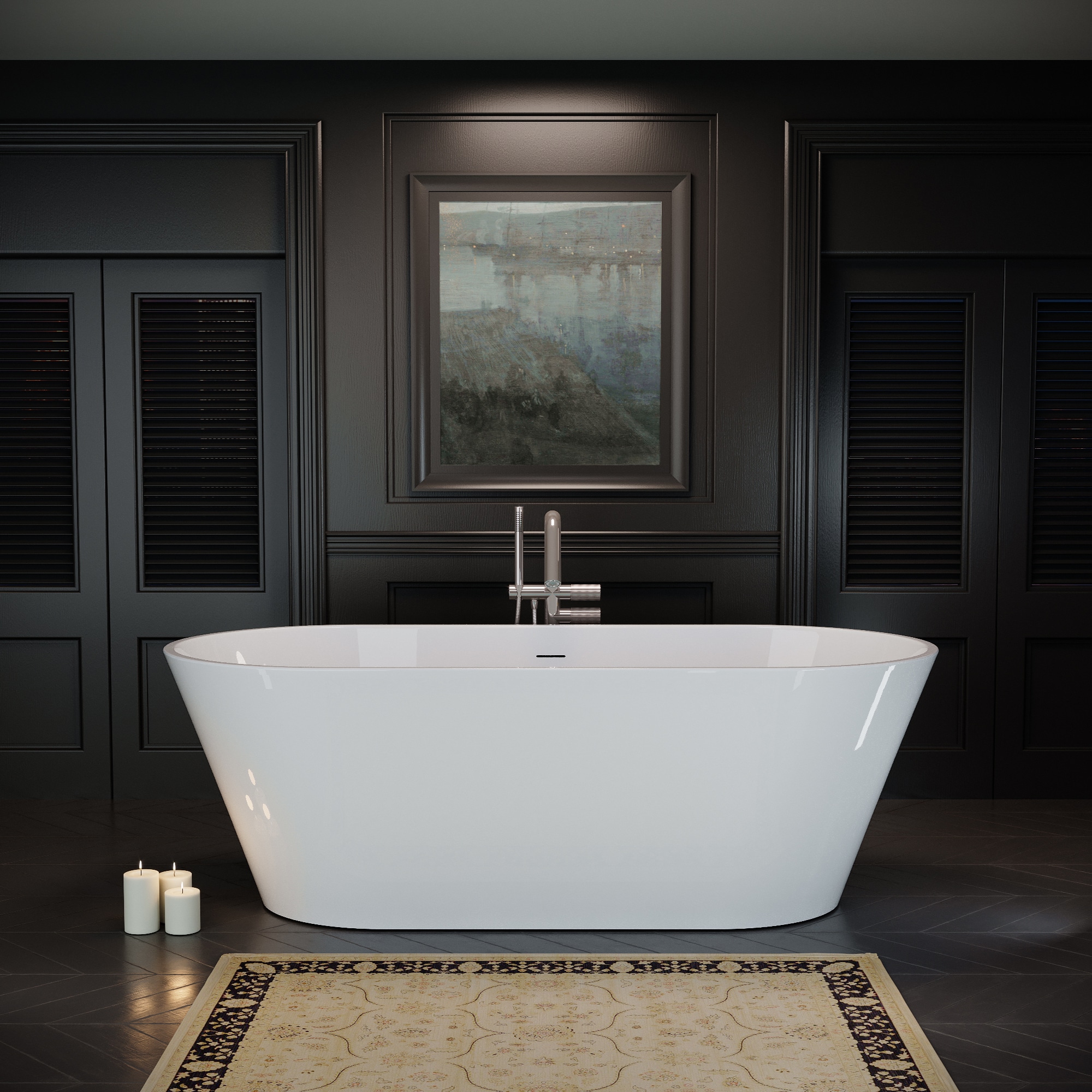 ‎Abruzzo 63 in. x 31 in. Acrylic Freestanding Contemporary Soaking Bathtub with Overflow and Drain in Gloss White Stainless Steel | 22A02-63