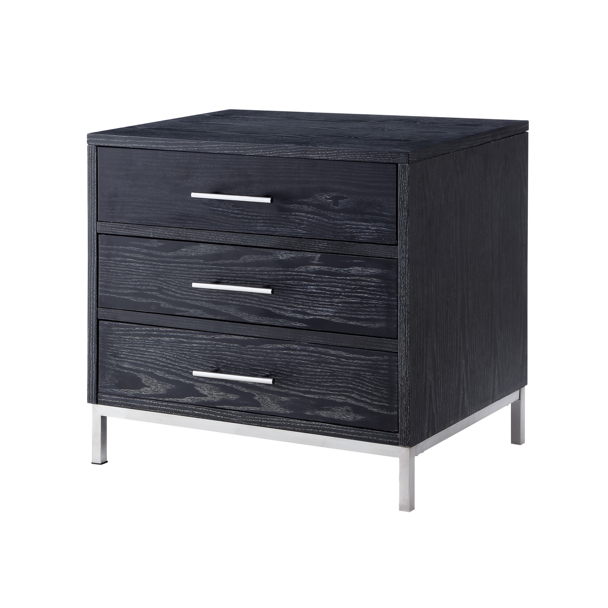 Nicole Miller NST155-09BK-LS Gekktor 24-in W x 24-in H Black/Chrome Wood veneer Rectangular Modern End Table with Storage Assembly Required
