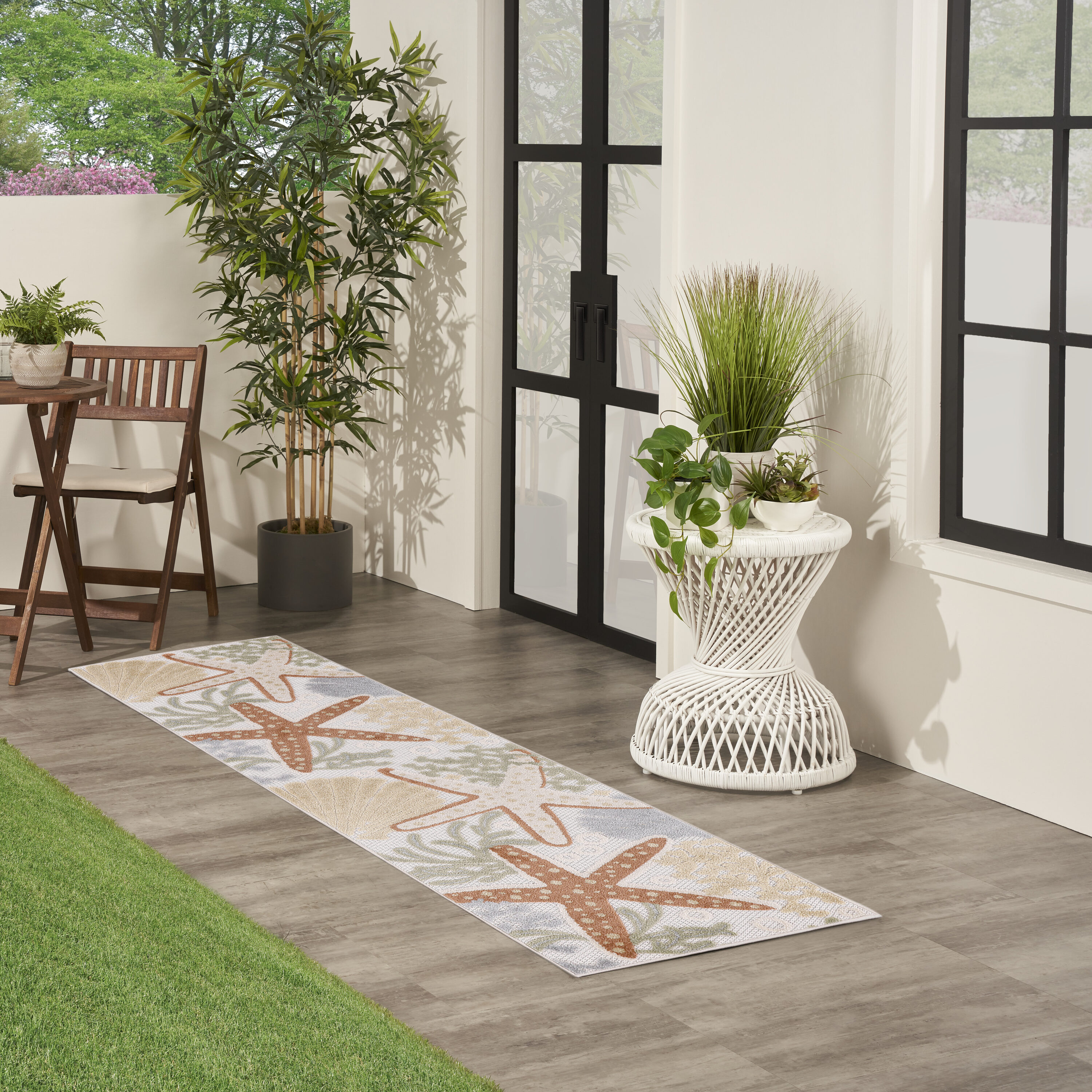 Nourison Home 099446920799 Aloha 2 x 6 (ft) Loomed Polypropylene Ivory Multicolor Rectangular Indoor/Outdoor Floral/Botanical Tropical Runner rug