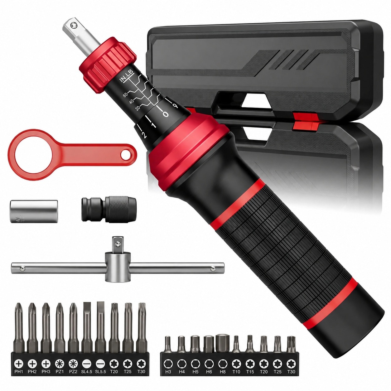 SenQWFa Torque Screwdriver Set 10-70 in.lb 24 Piece Kit with S2 Steel Bits T-bar Handle and Quick Clamp for Electronics Bike Repair and #LDC0811Q470