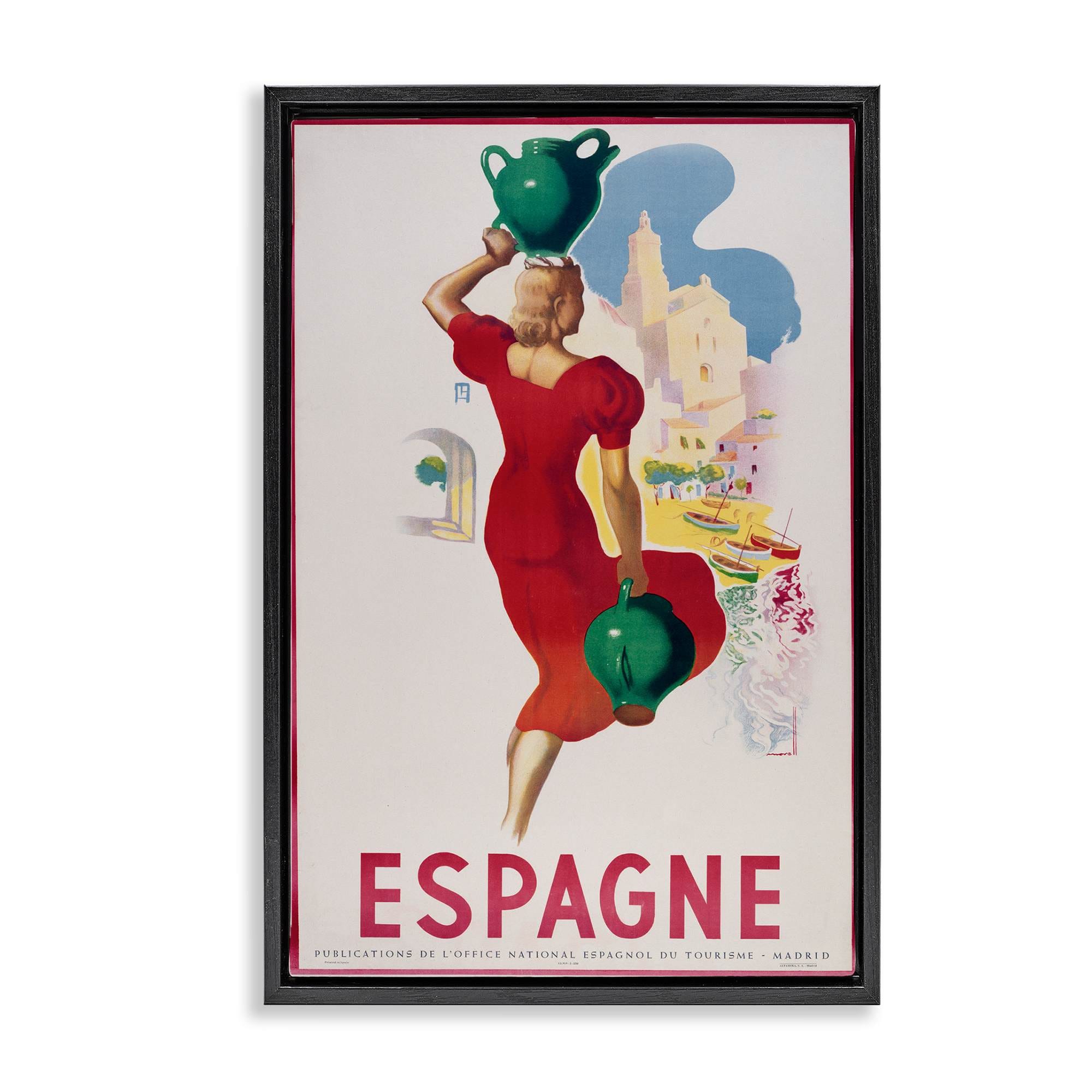 Stupell Industries Vintage Spain Travel Advertisement Black Framed Floater Canvas Wall Art