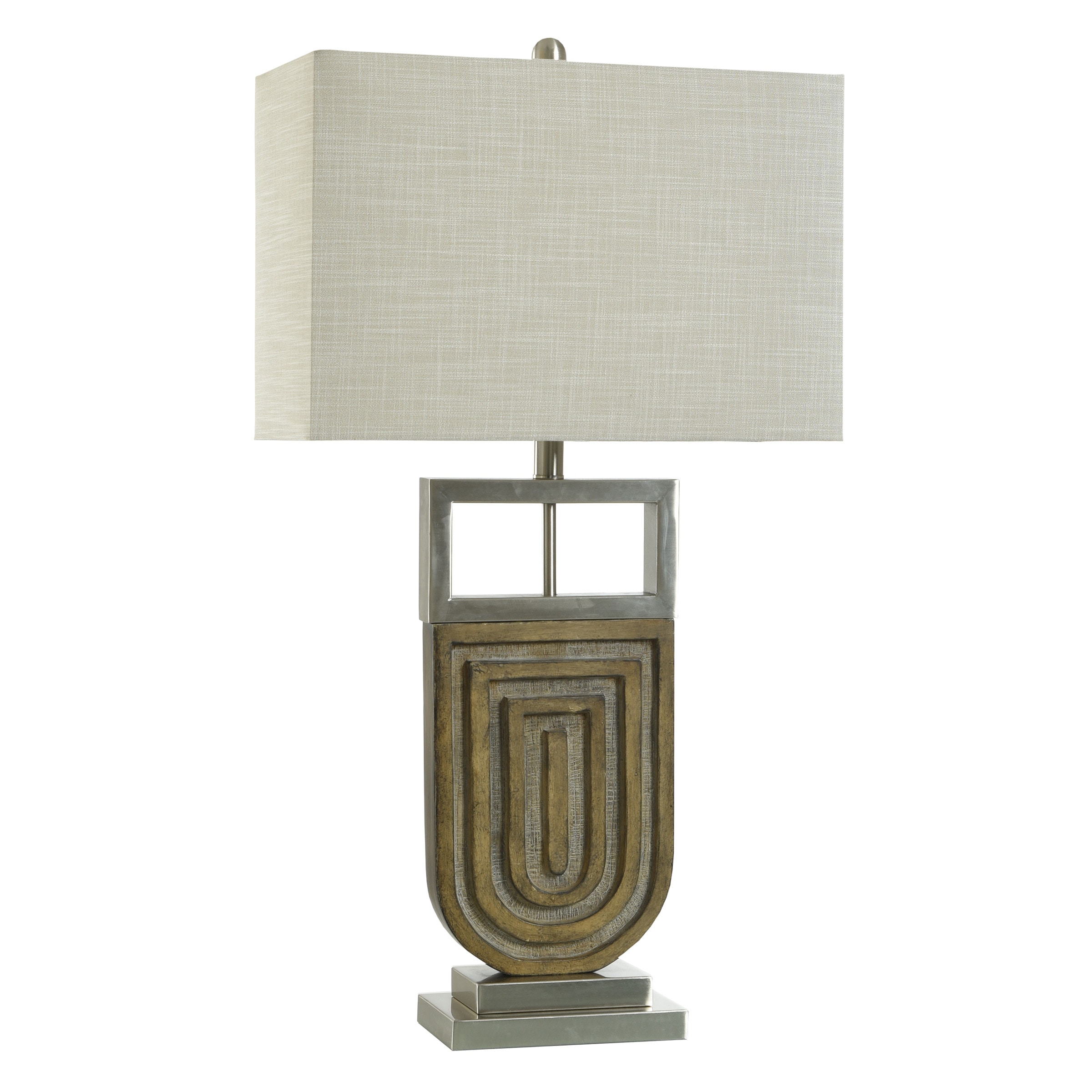 StyleCraft Home Collection Oak Silver Table Lamp - Brown Brushed and Champagne Gold Body - Oatmeal Shade
