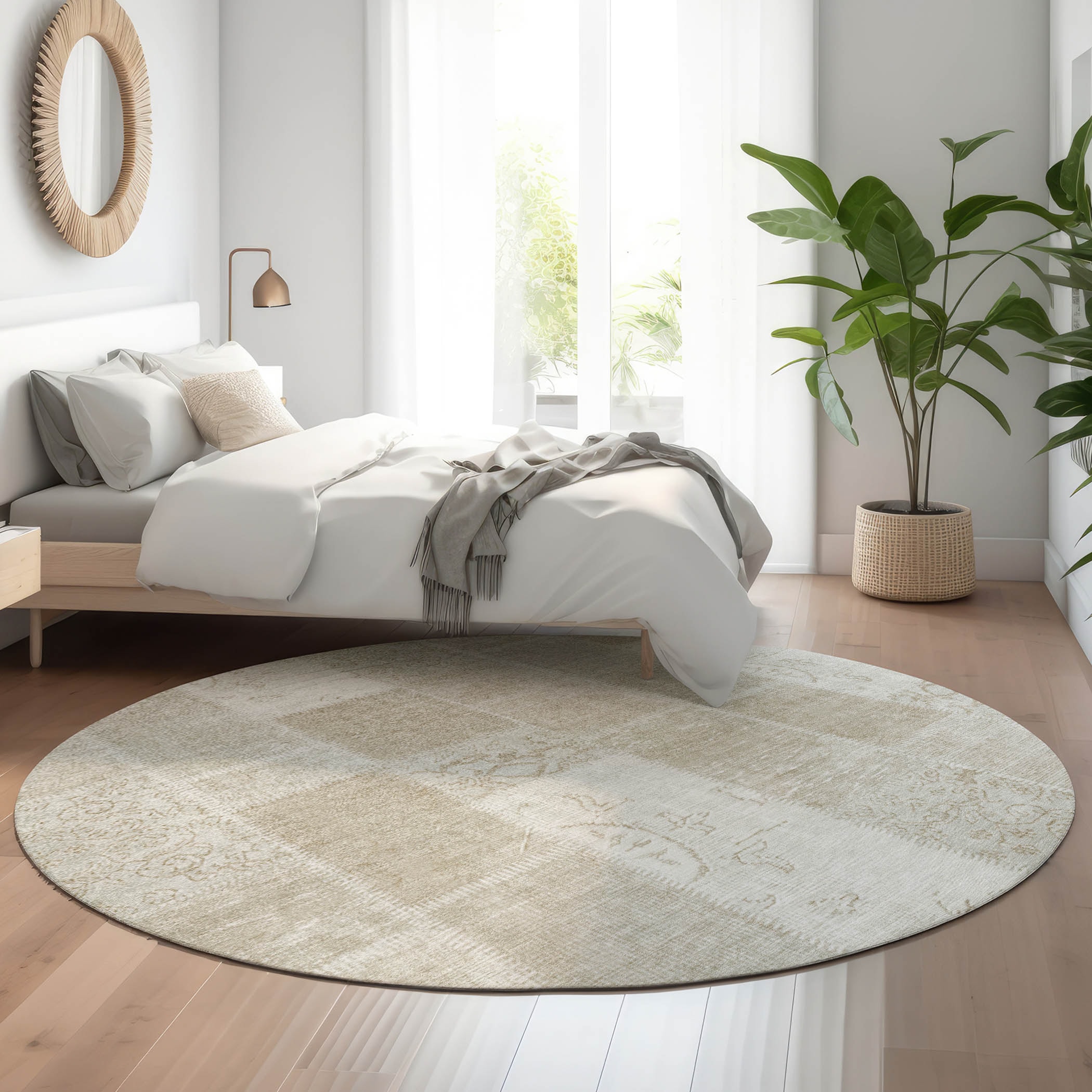 Addison Rugs AMF631TP8RO Mayfield AMF631TP 8 x 8 (ft) Loomed Taupe Round Indoor Geometric Machine washable Pet Friendly Area rug