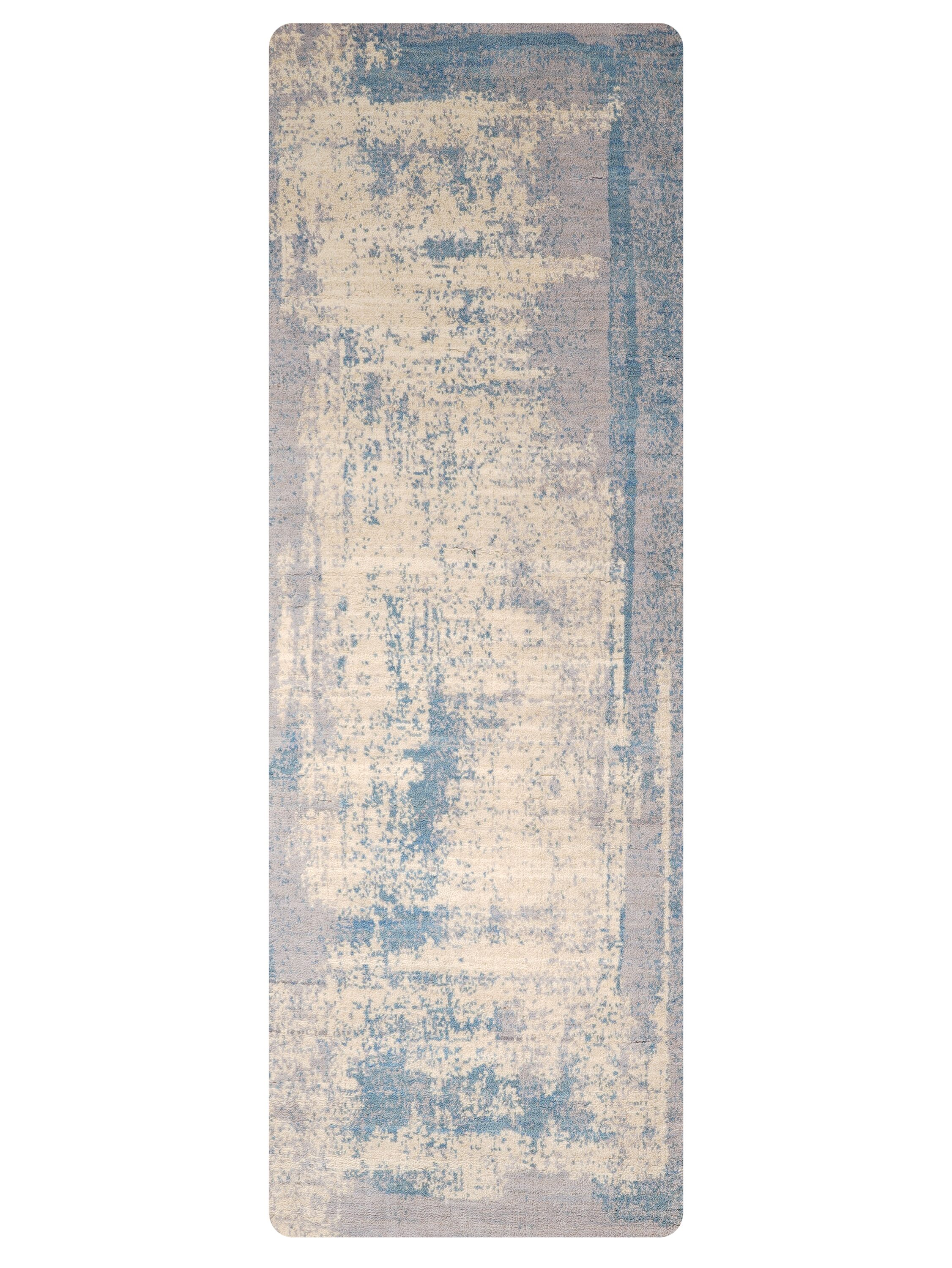Rugsotic Carpets  HAND KNOTTED LOOM WOOL ECO-FRIENDLY AREA RUGS  - 2'6''x6' Runner Shape Beige Blue Color Abstract Modern Design High Pile Thick Handmade Anti Skid Area Rugs for Living Room Bed Room HM0021