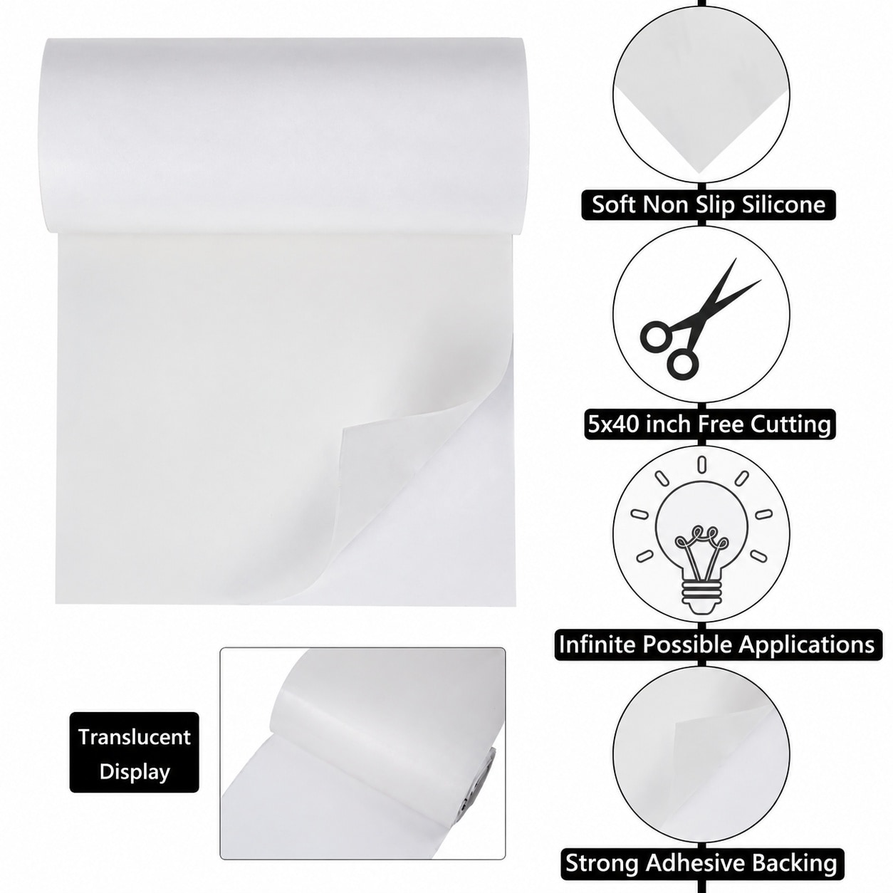 Etokfoks  Soft Eco Friendly Silicone Non Slip Pad 5 in x 40 in Cuttable 1 Pack Self Stick Furniture Protection for Scratch Scuff Prevention