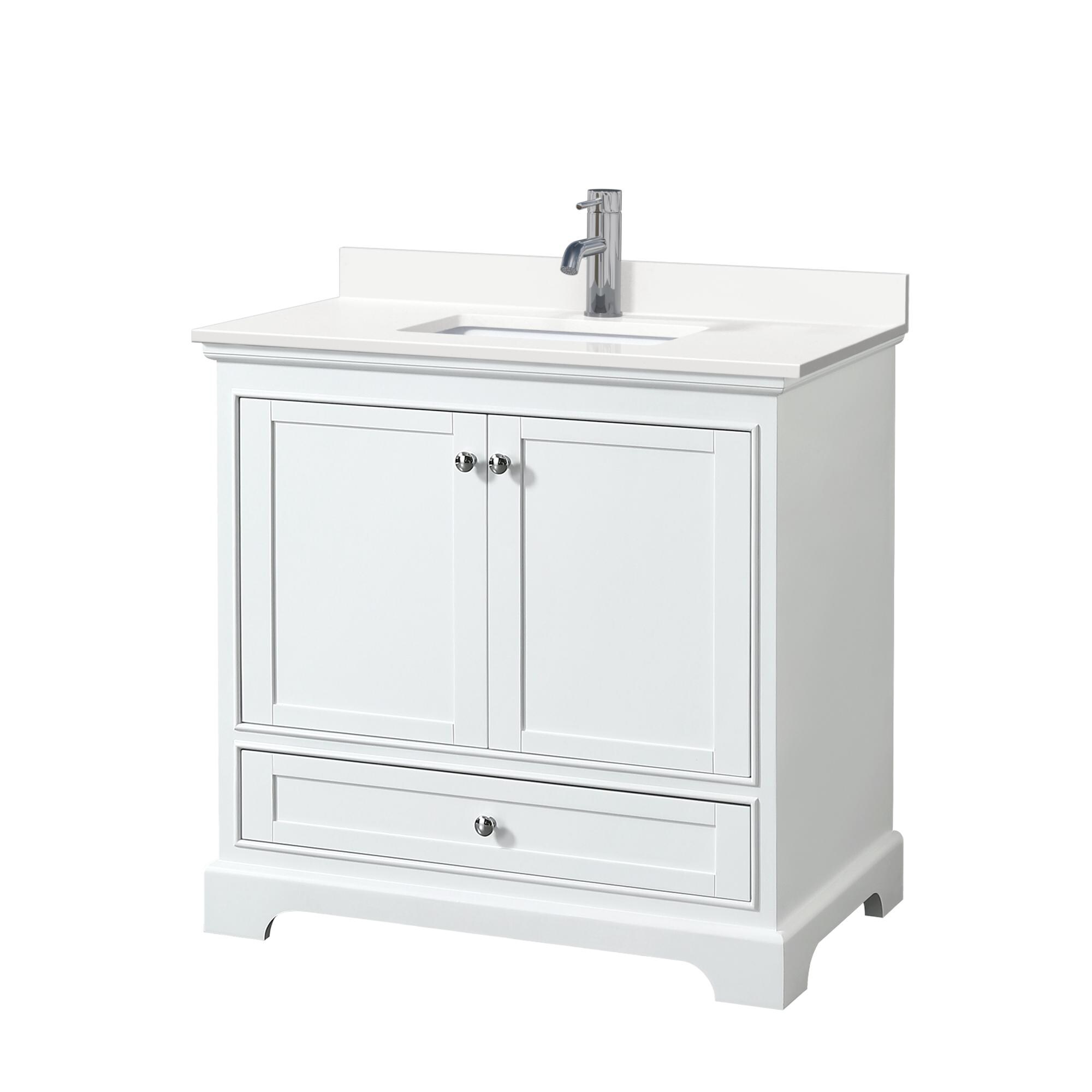 Wyndham Collection WCS202036SWHWQUNSMXX Deborah 36-in White Undermount Single Sink Bathroom Vanity with White Quartz Top