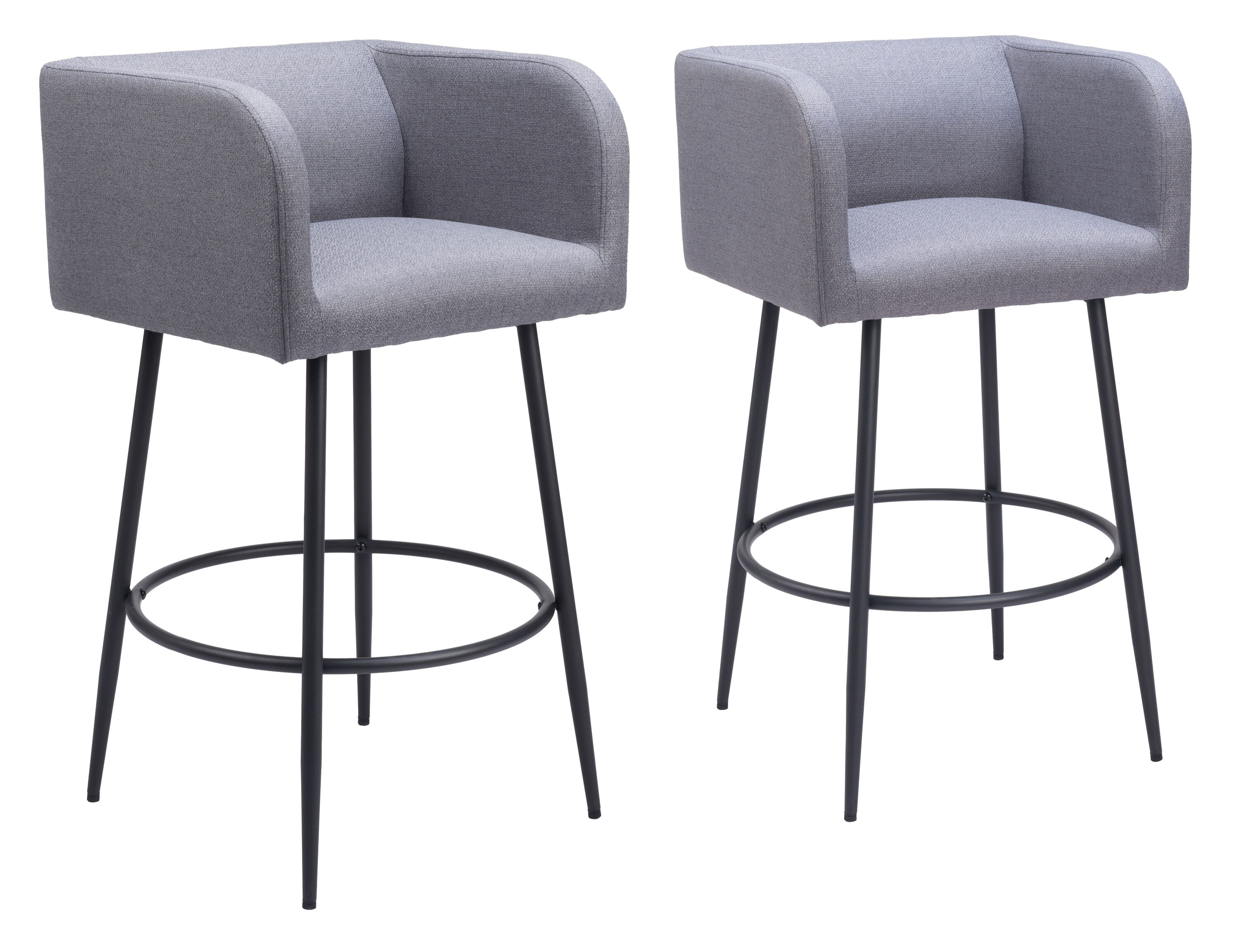 ZUO 110066 Set of 2 Gray 30.9-in H Bar height (28-in to 33-in) Bucket Seat Upholstered Wood Back Bar Stool with Arms and Back