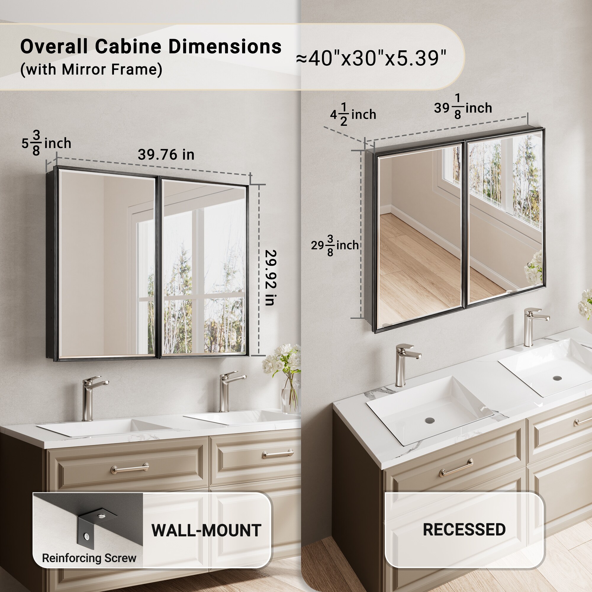 QueenFun MCBB4030BK Bathroom-Medicine-Cabinets - View #2