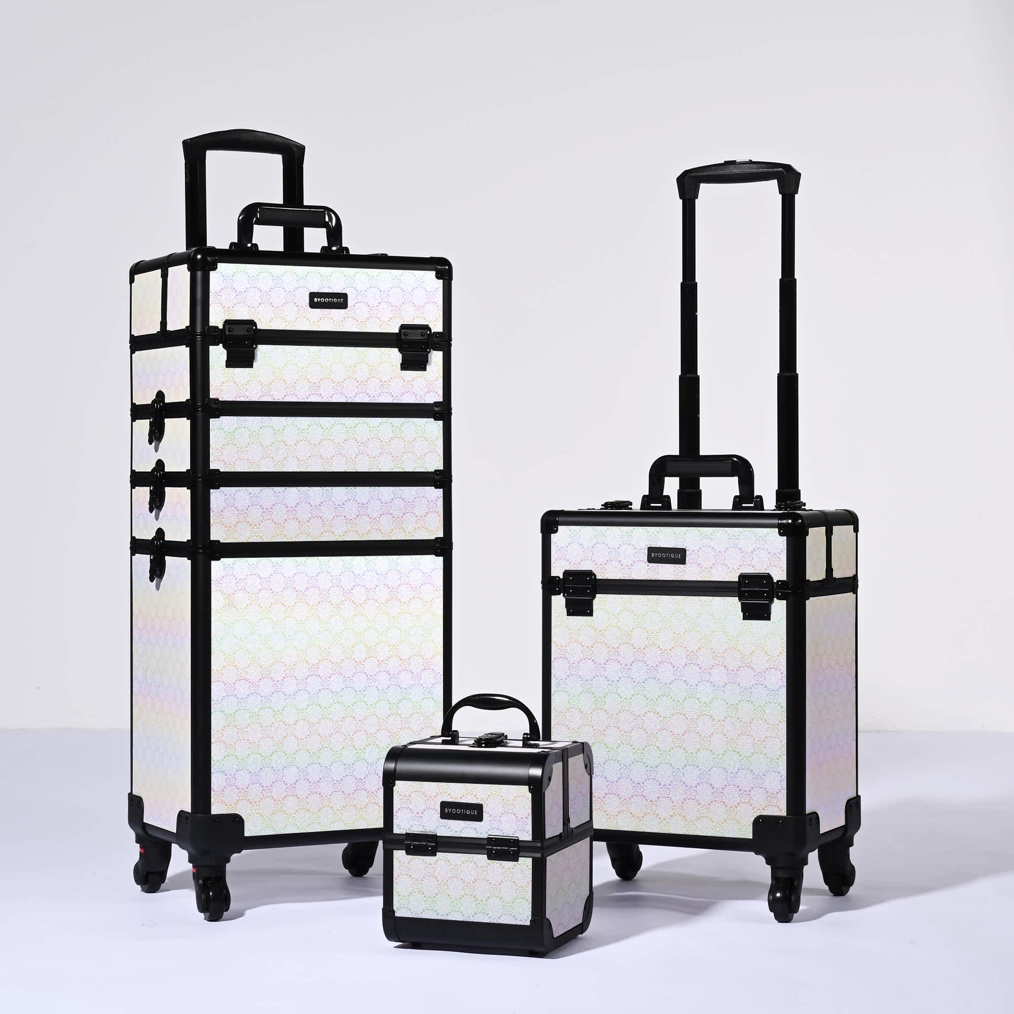 Yescom 12MKCSET-LMS-F07-LO Byootique 3 Piece Makeup Train Cases Cosmetic Organizer Kit Pure ForgetMeNo
