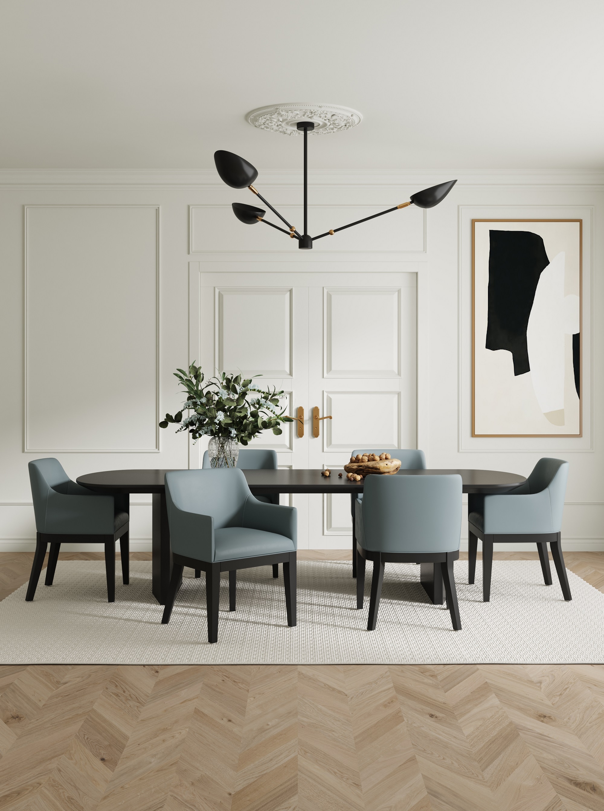 Manhattan Comfort 2-DC051AR-PT Set of 2 Contemporary/Modern Faux Leather Upholstered Dining Arm Chair (Wood Frame)