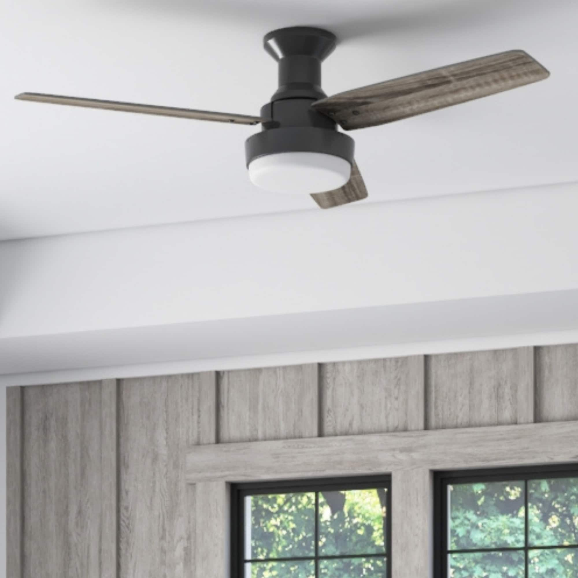 Harbor Breeze Mac III Easy2Hang 52-in Matte Black with Mocha/Espresso Blades Color-changing Indoor Flush Mount Ceiling Fan with Light and Remote -  43352