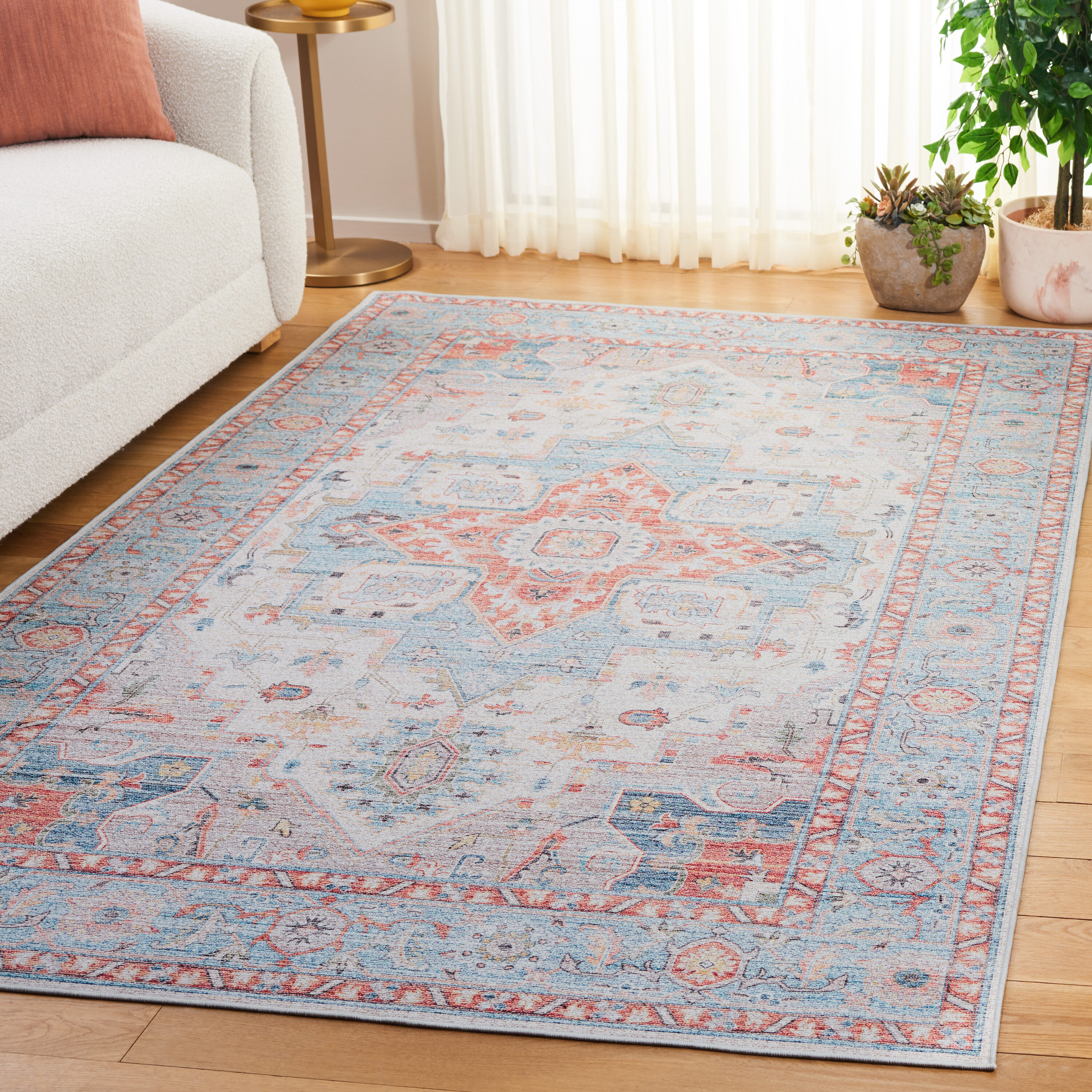 Tucson 5 x 8 (ft) Loomed Polyester Turquoise/Rust Rectangular Indoor Mid-Century Modern Professionally Clean Only Area rug