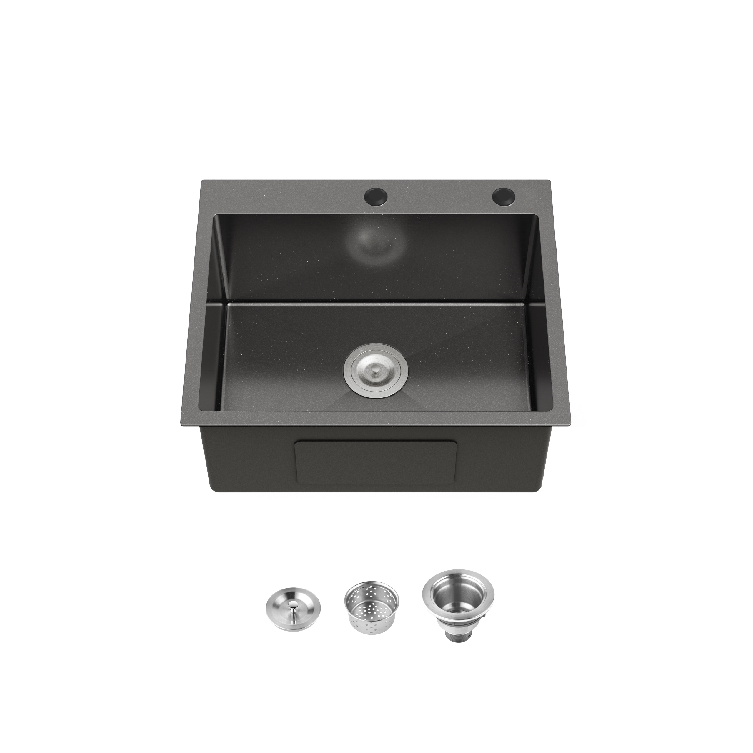 Vanityfus 23 Inch x 19 Inch Black Kitchen Sink S/S Sink Undermount Handmade Sink with US Standard Drain and Hook excluding Faucet