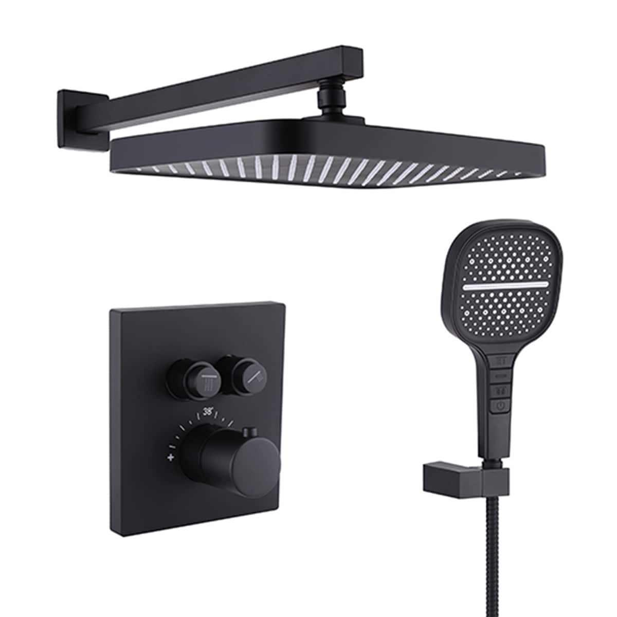 LUCKY ONE MD-RB1213 Matte Black 13-in Built-In Shower Faucet System with 2-way Diverter ( Thermostatic Valve Included )