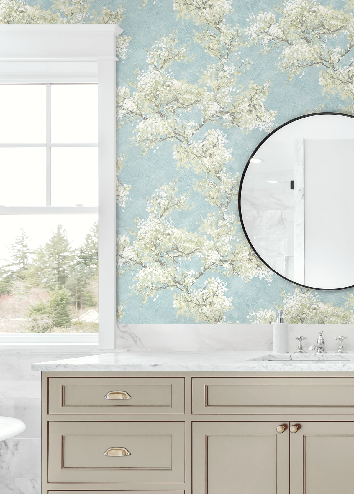 Blue Mist and Green Tea Floral Peel and Stick Wallpaper