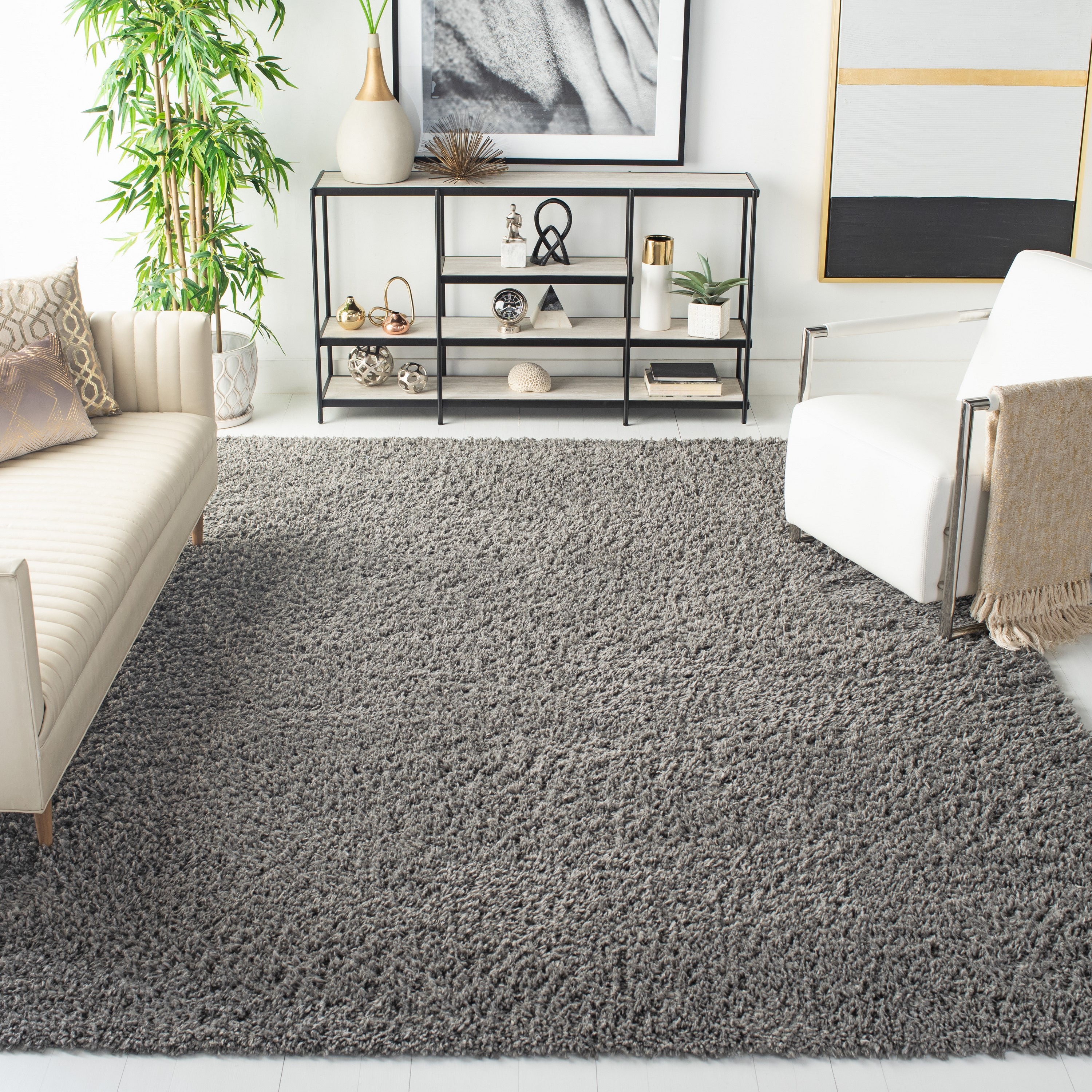 Safavieh AUG200F-9 August Shag 9 x 12 (ft) Loomed Polypropylene Gray Rectangular Indoor Solid Farmhouse/Cottage Area rug