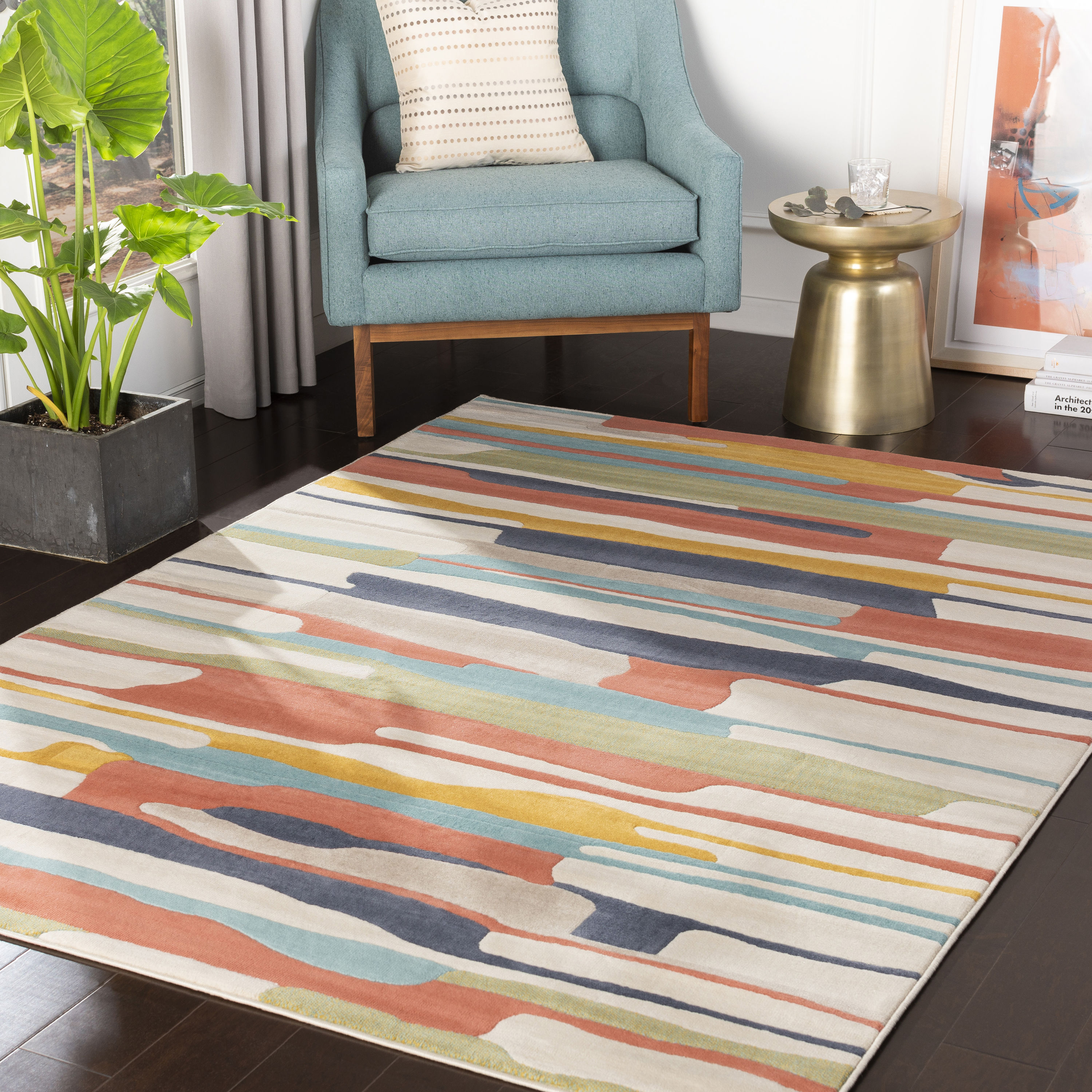 Livabliss CIT2339-31157 City 4 x 6 (ft) Polypropylene Coral Rectangular Indoor Abstract Mid-Century Modern Area rug