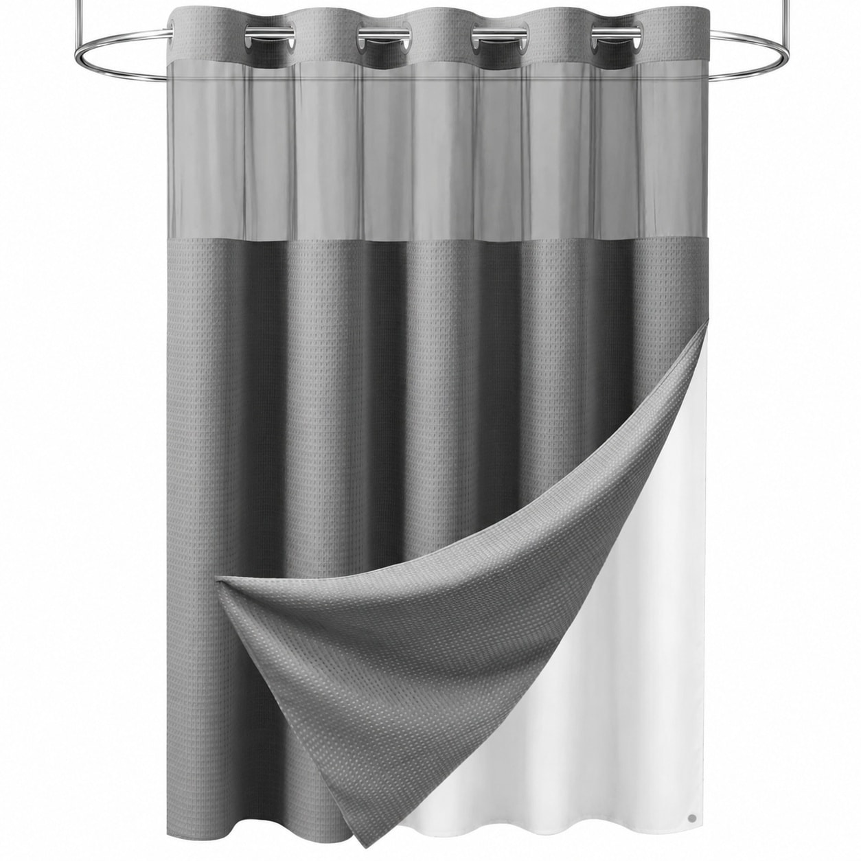 Aoibox  230GSM Waffle Weave Shower Curtain and Liner Set 71W x 74H in Heavy Duty Polyester Hotel Luxury Grey