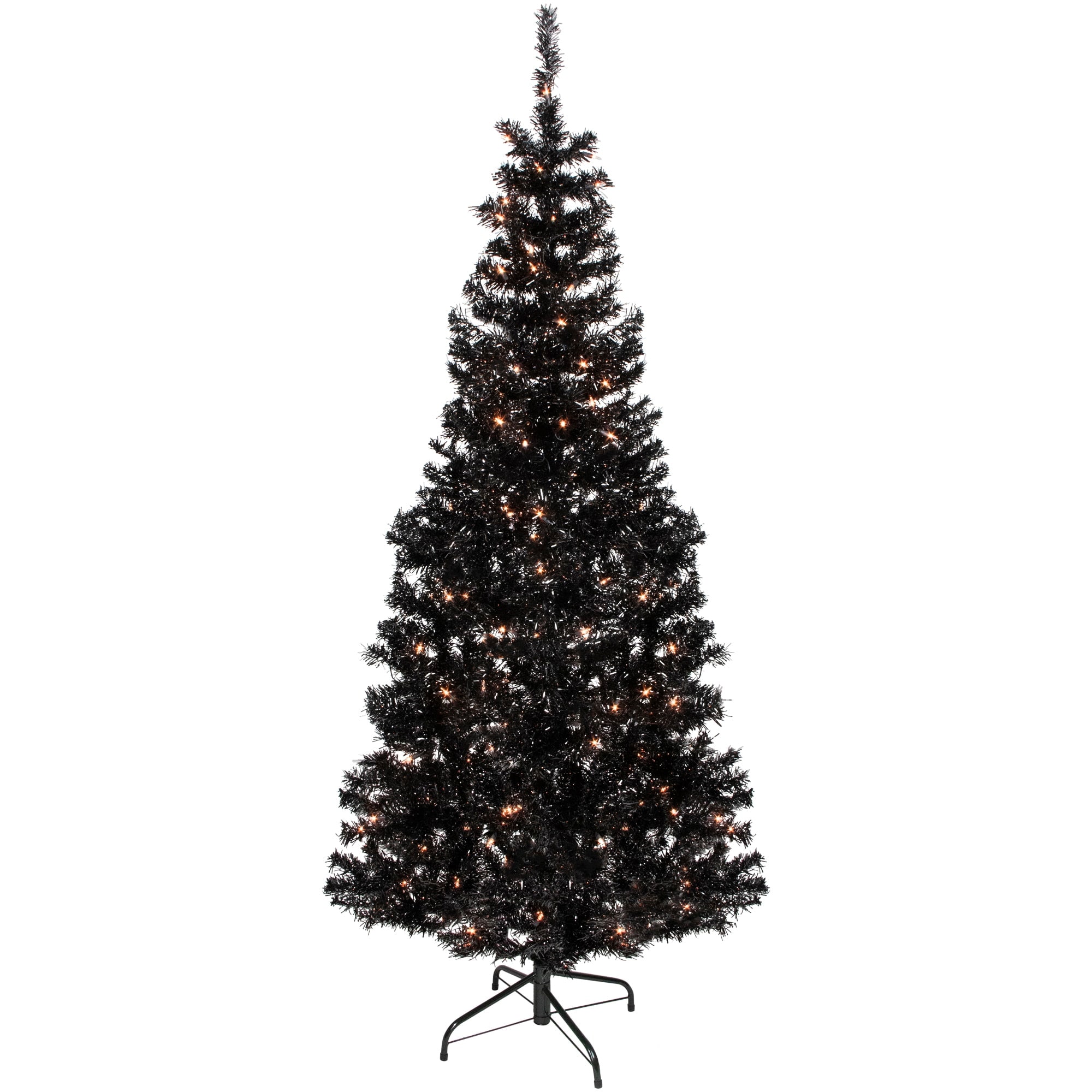 Northlight - Pre-Lit Artificial Tinsel Halloween Tree - 6 feet - Black - Clear Lights