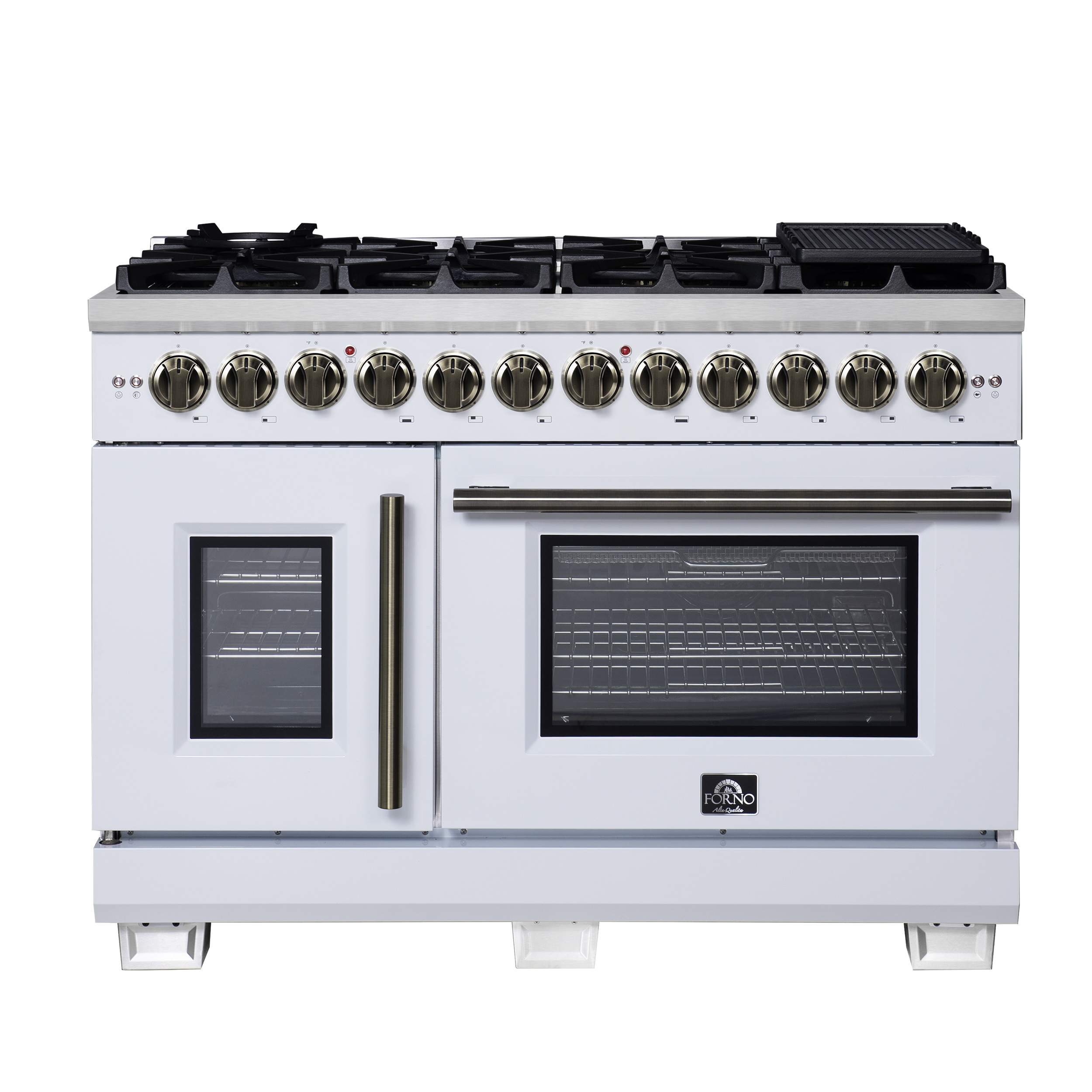 FORNO FFSGS6387-48WHT Capriasca 48-in 4.32-cu ft / 2.26-cu ft Air Fry Convection Oven Freestanding Double Oven Dual Fuel Range ( White )